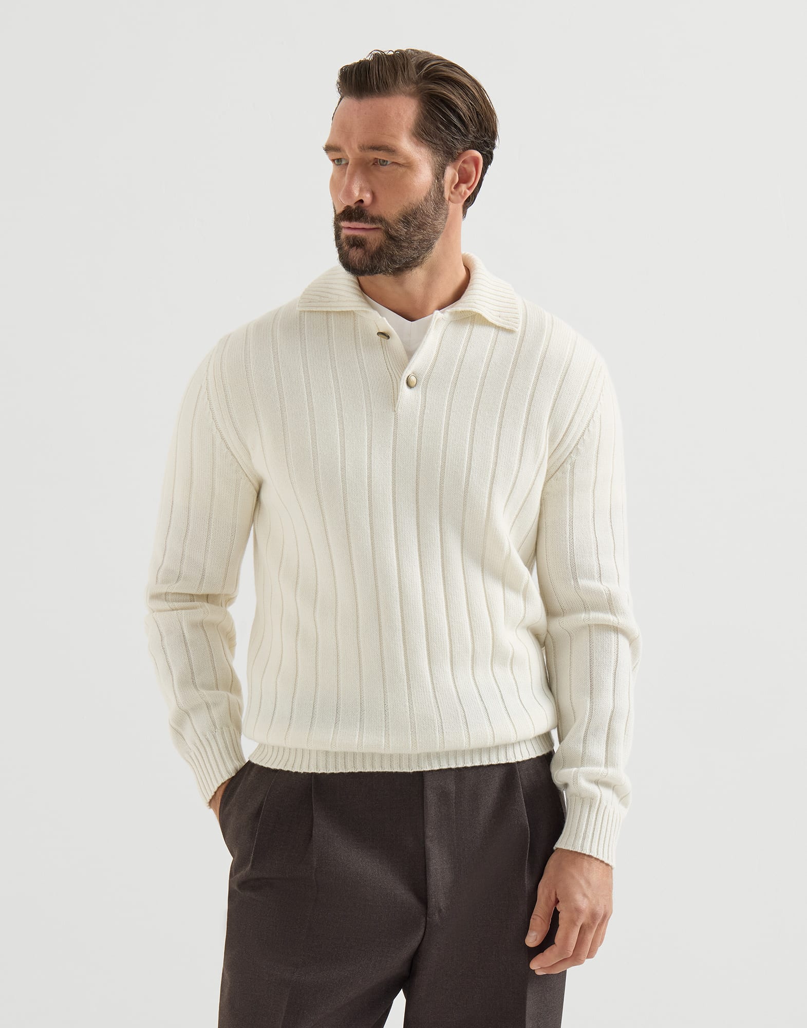 Cashmere ribbed knit polo
