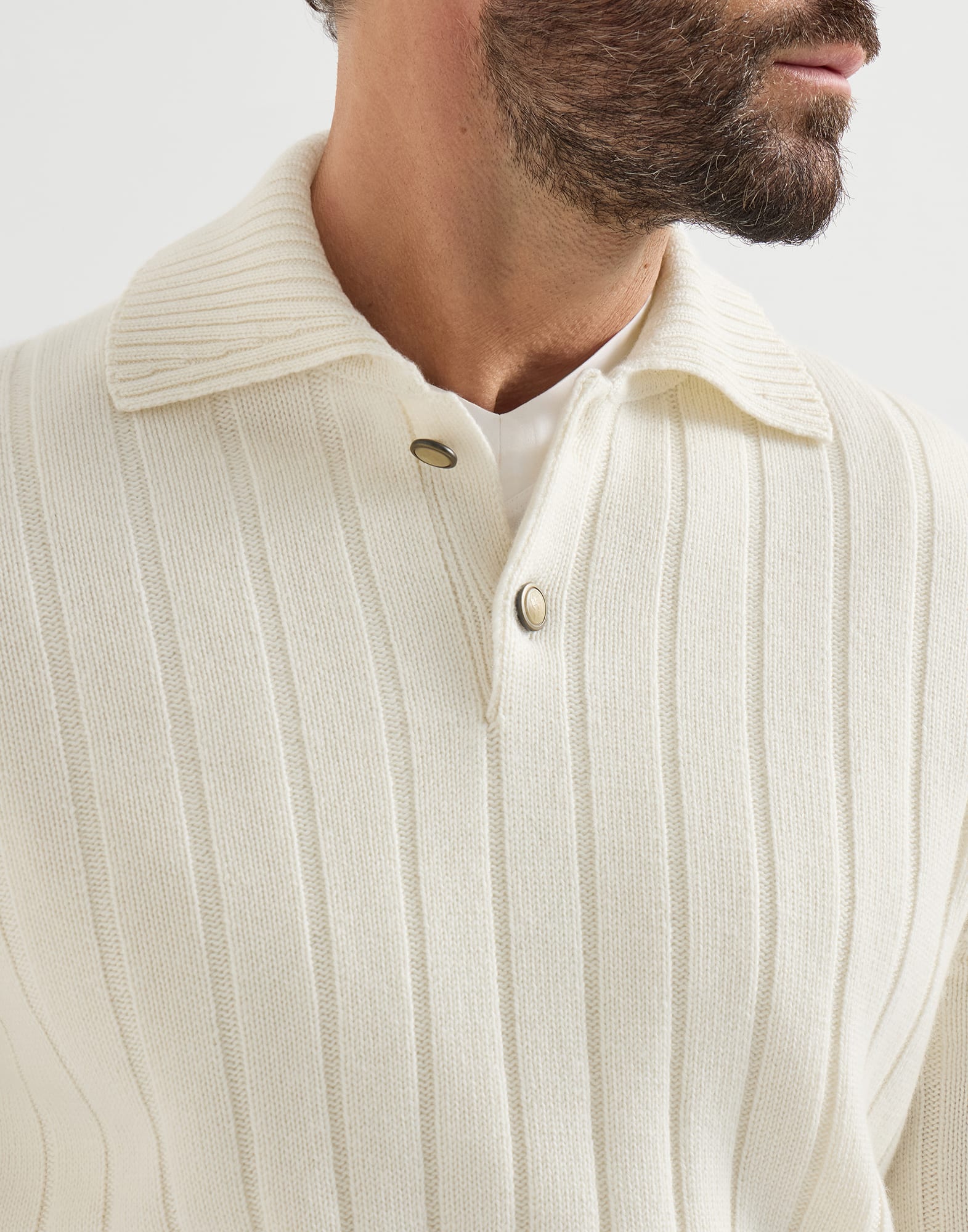 Cashmere ribbed knit polo