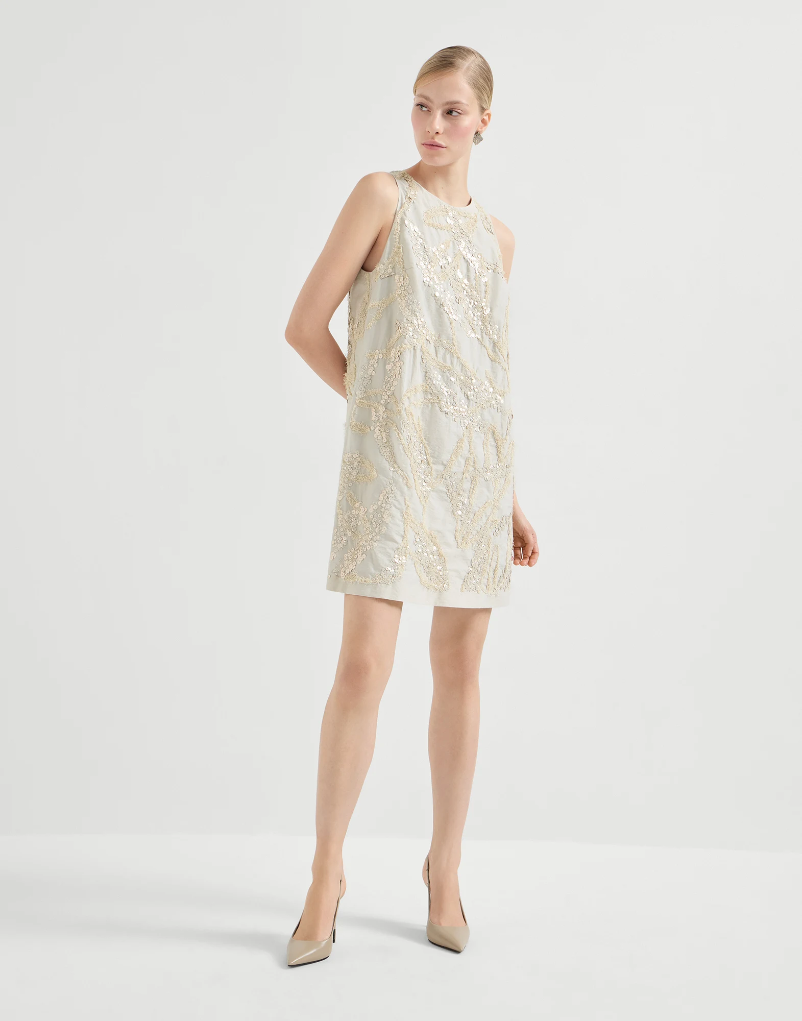 Vestido Mini en popelina de algodón técnico con hermoso bordado Seabed
