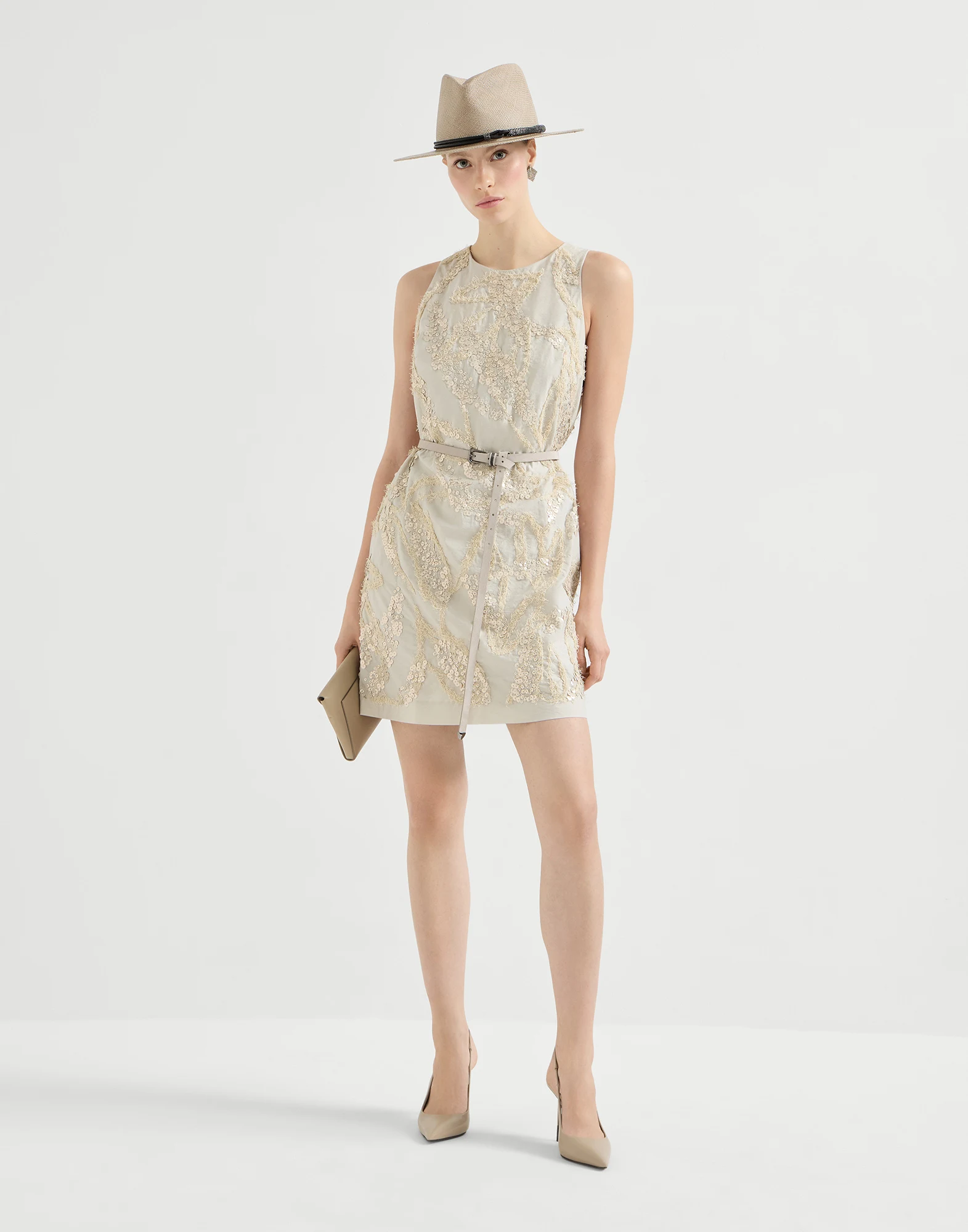 Vestido Mini en popelina de algodón técnico con hermoso bordado Seabed