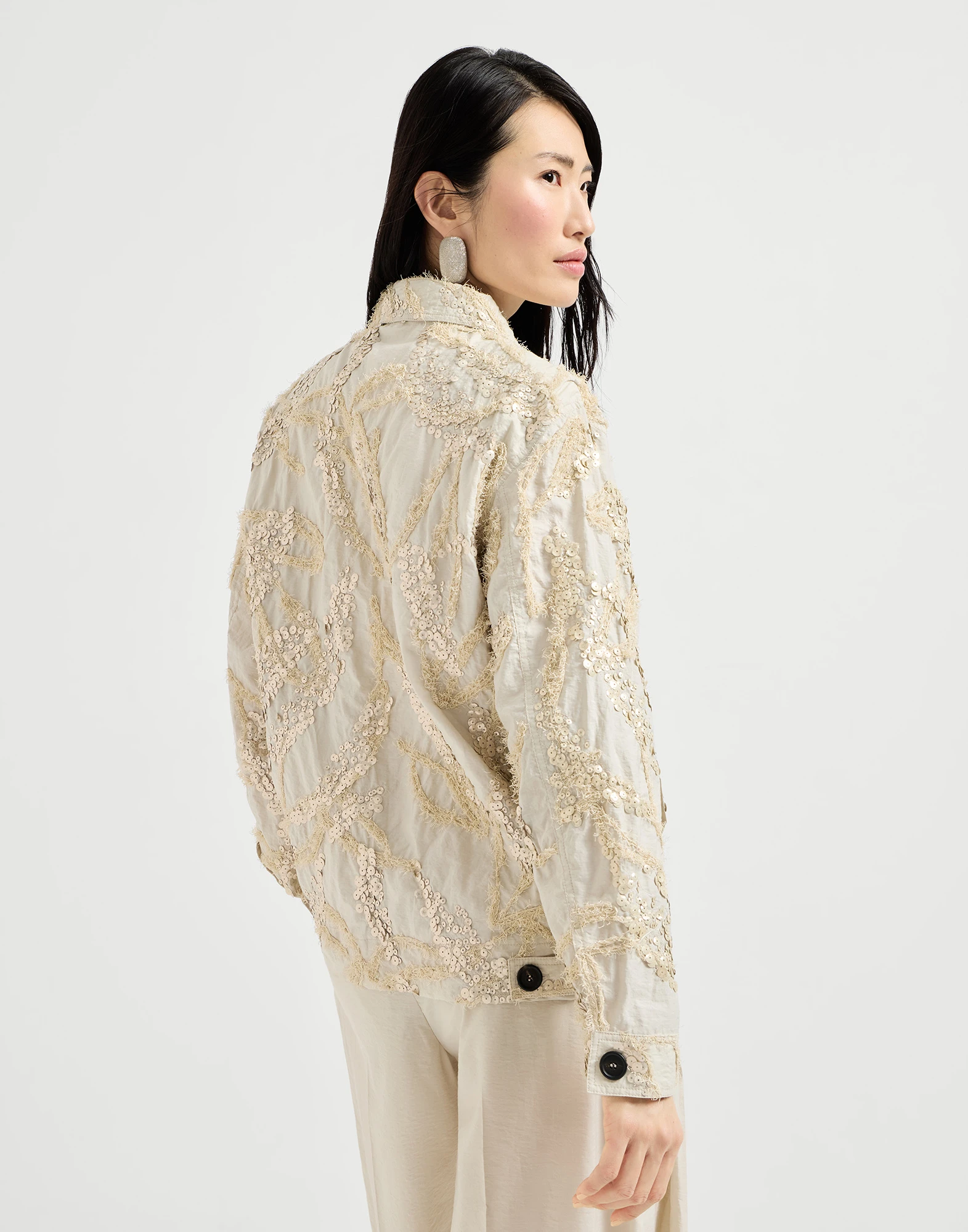 Dazzling seabed embroidery outerwear jacket in techno cotton poplin