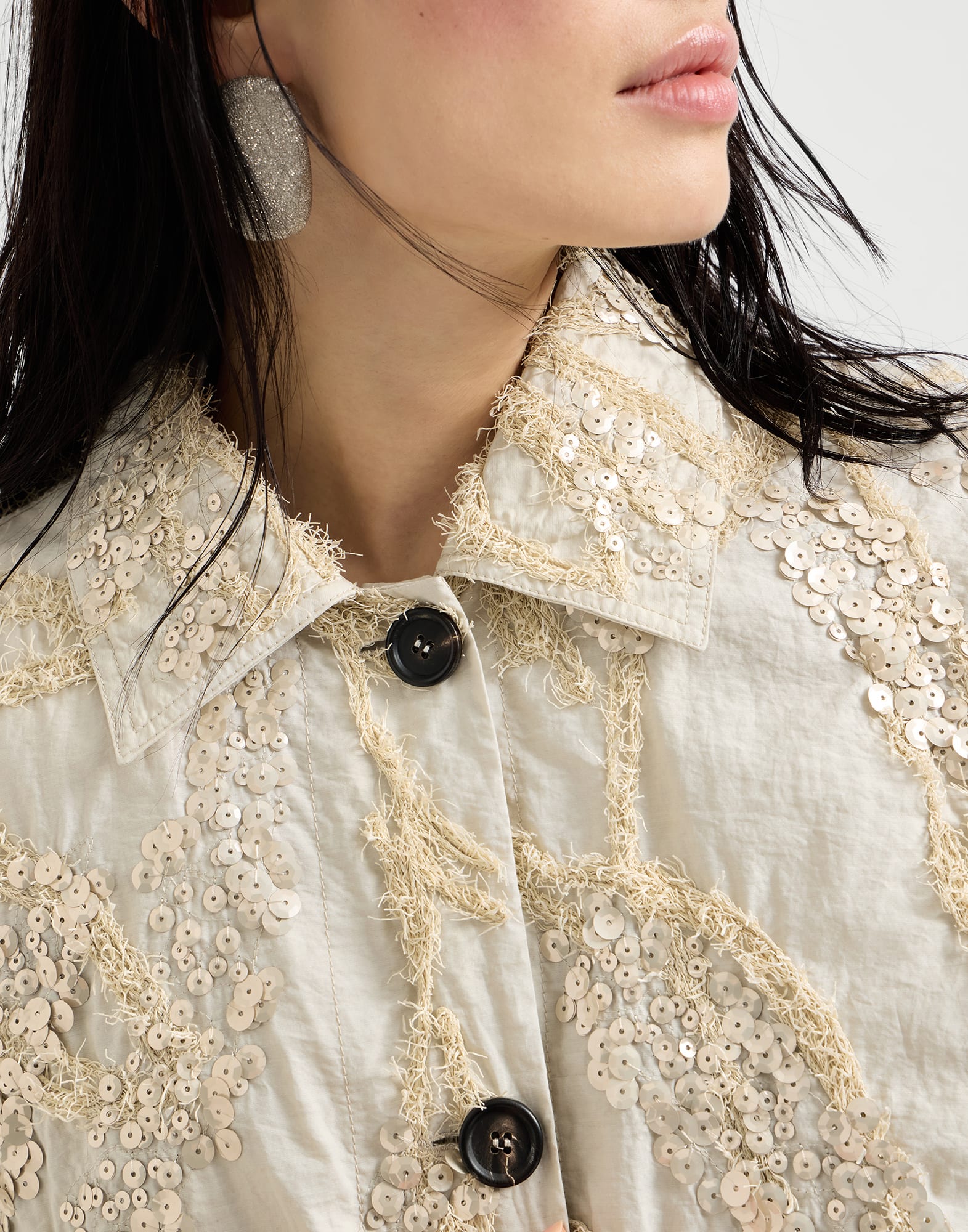 Dazzling seabed embroidery outerwear jacket in techno cotton poplin