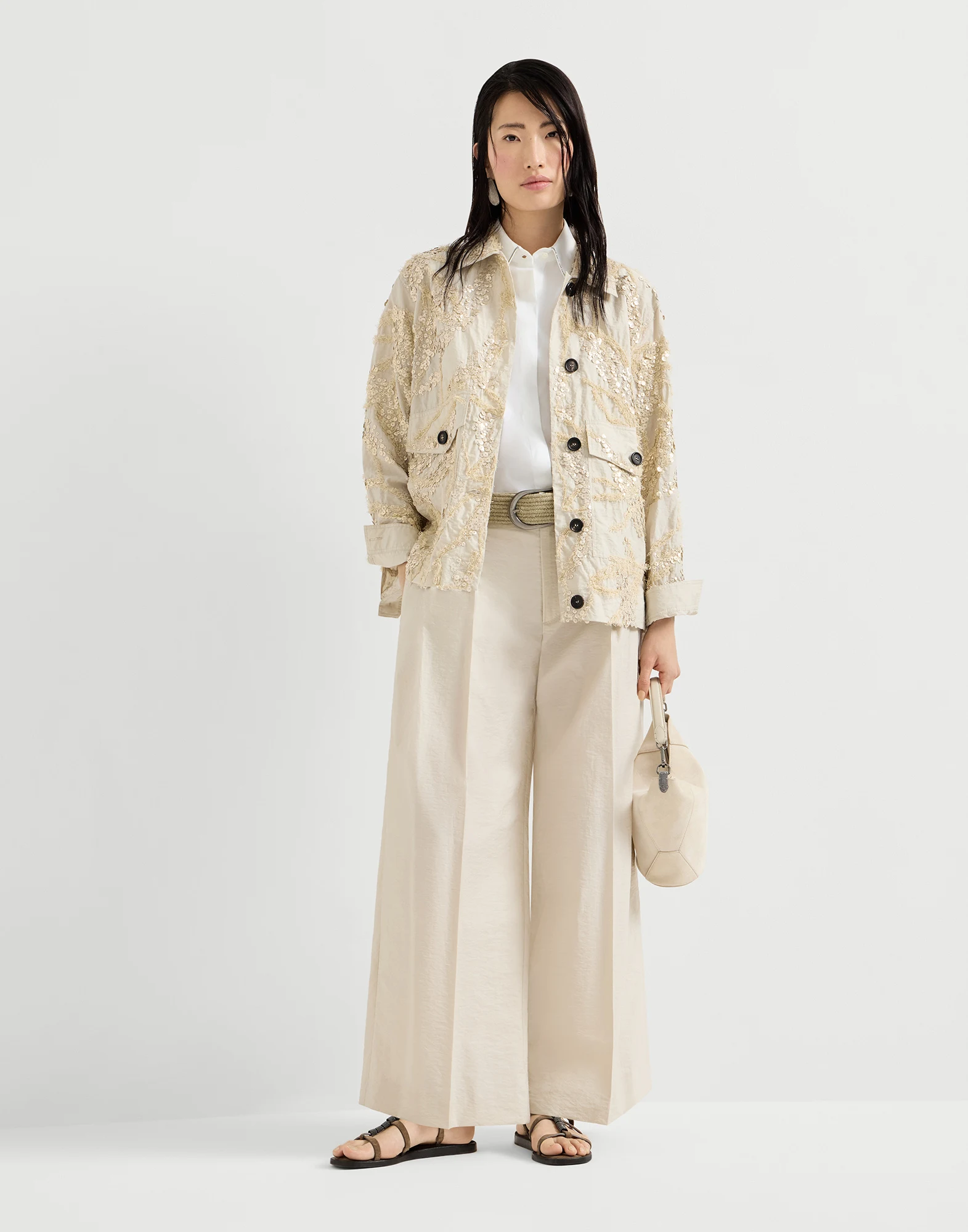 Dazzling seabed embroidery outerwear jacket in techno cotton poplin