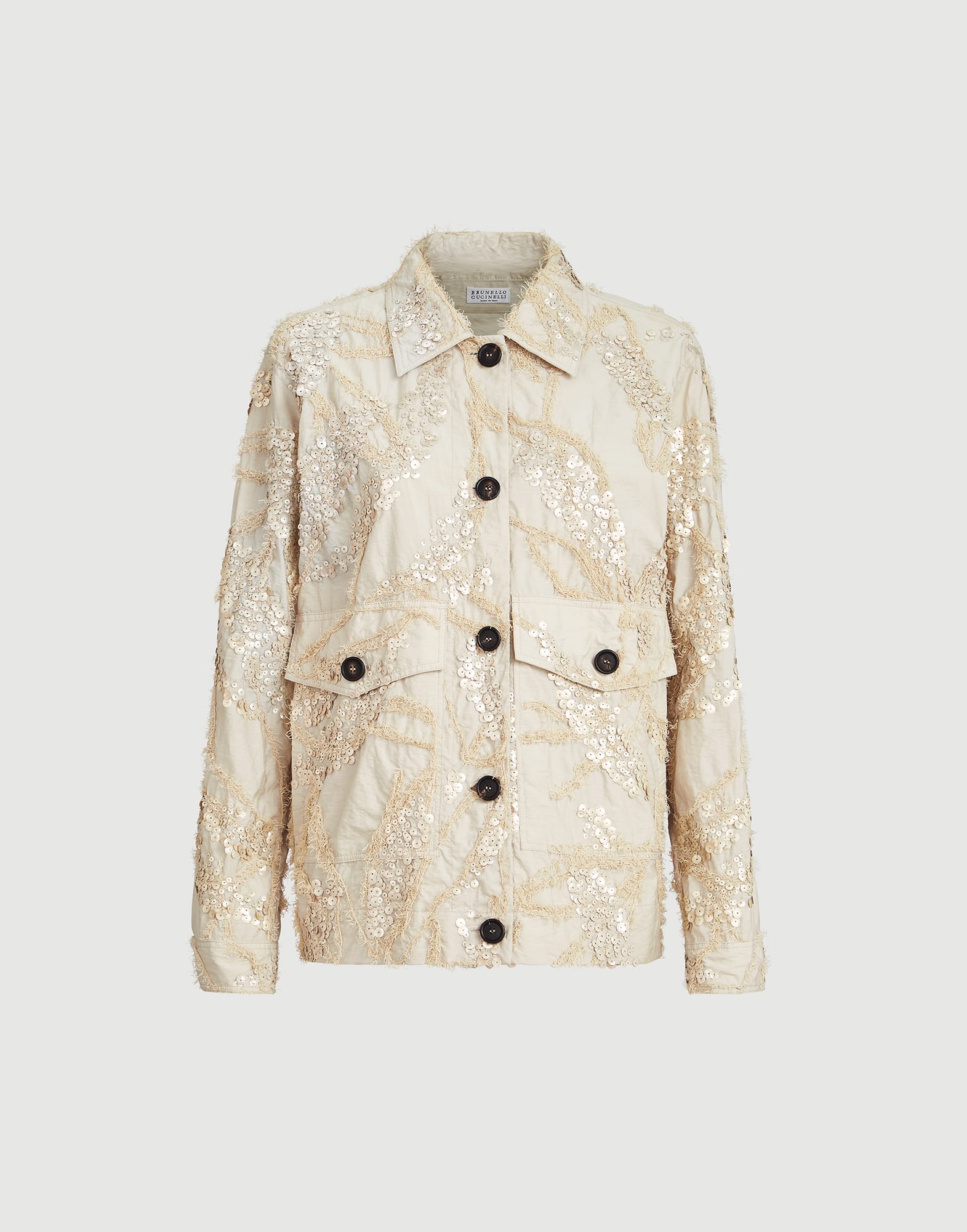 Dazzling seabed embroidery outerwear jacket in techno cotton poplin