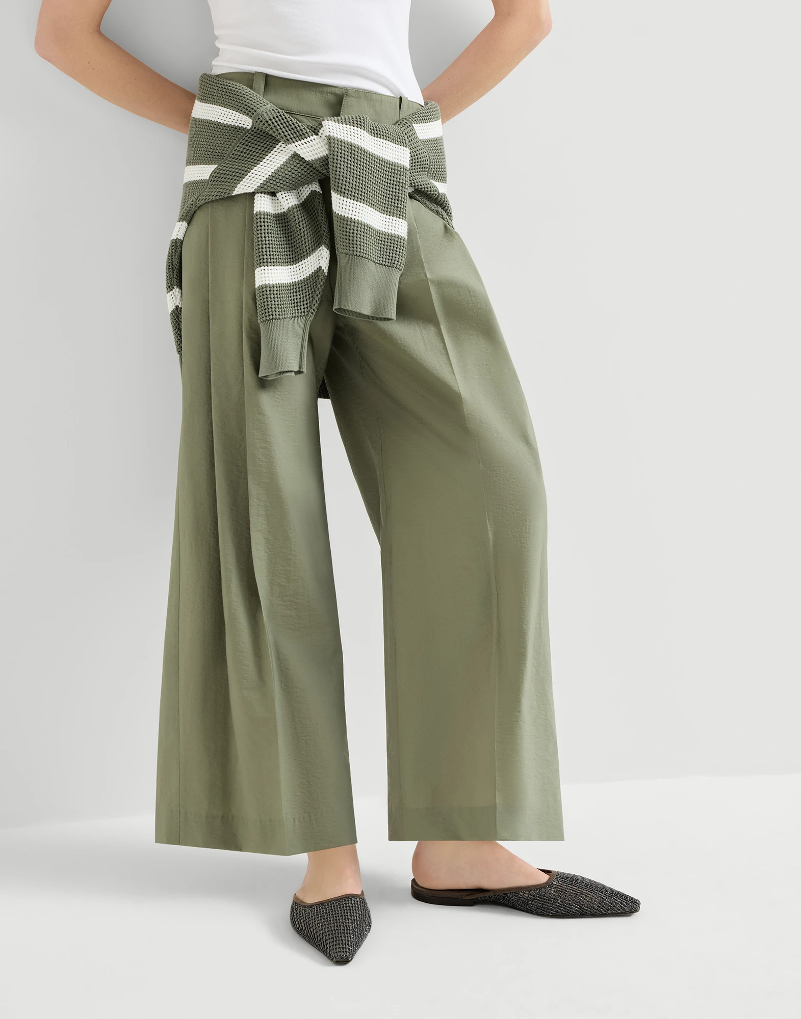 Pantalón A-Line en popelina de algodón técnico con Monile