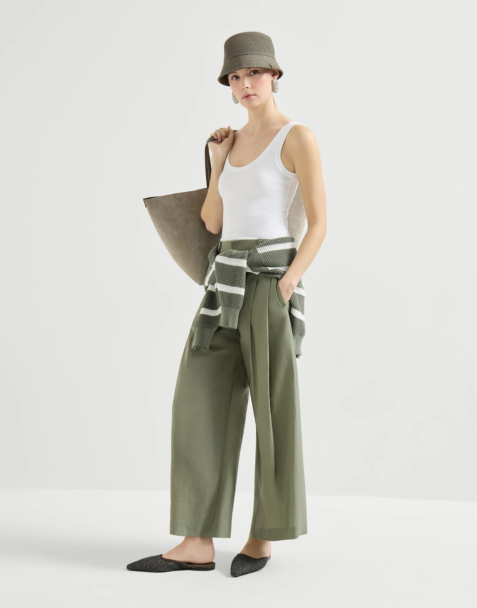 Pantalón A-Line en popelina de algodón técnico con Monile