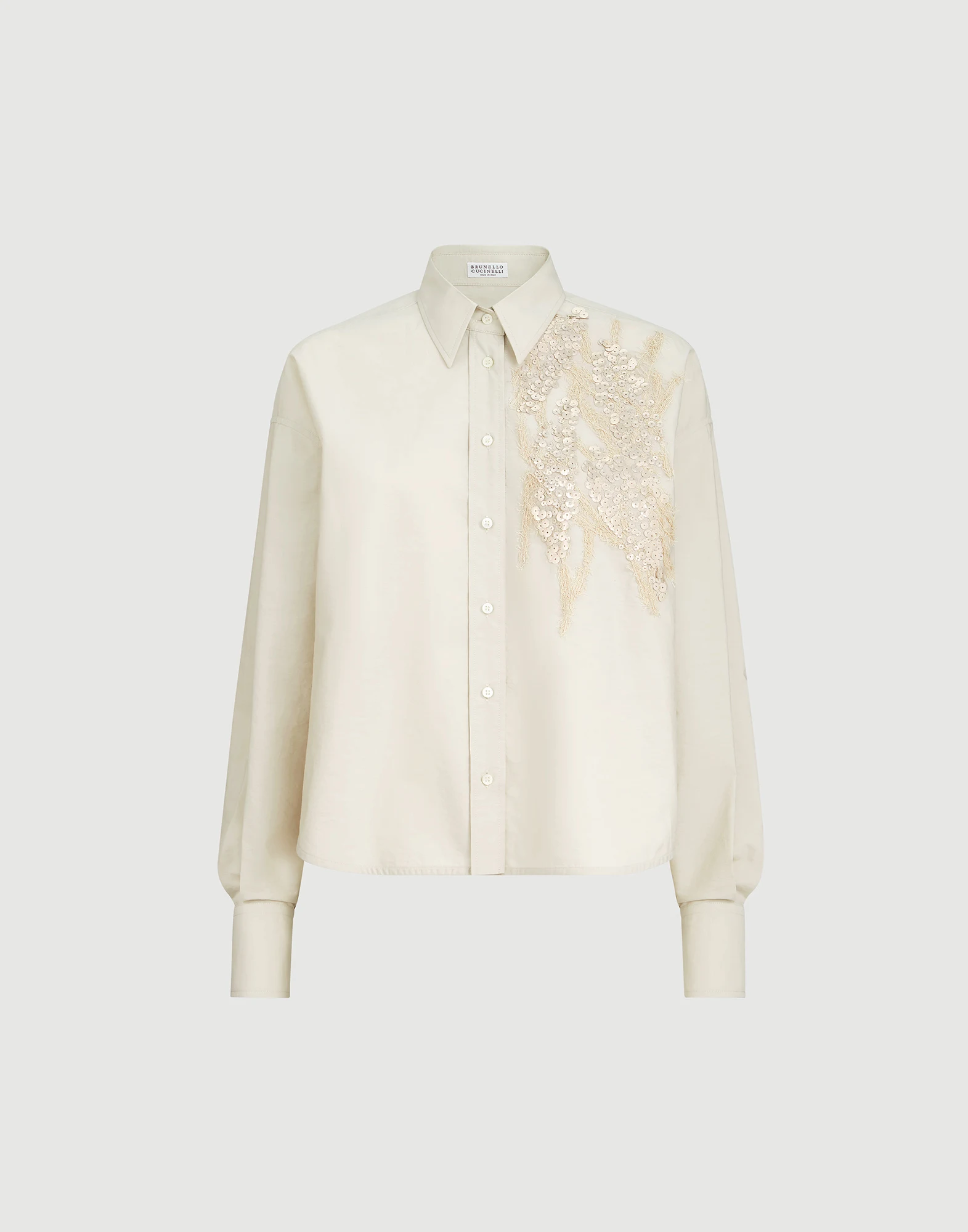 Techno cotton poplin shirt with dazzling seabed embroidery