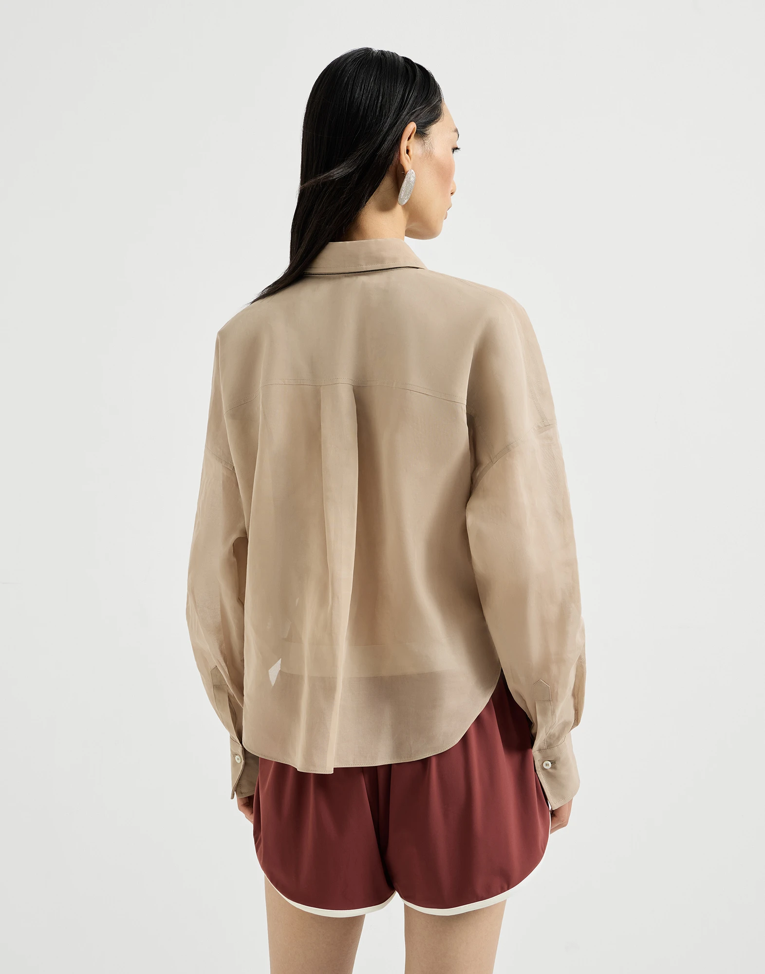 Cotton organza shirt with monili