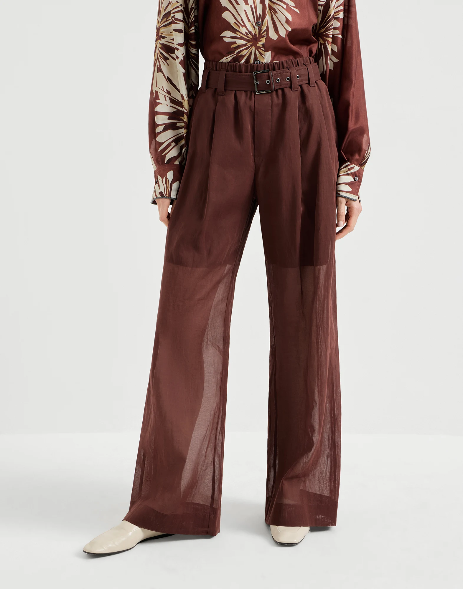 Pantalón Loose en organza de algodón con Monile