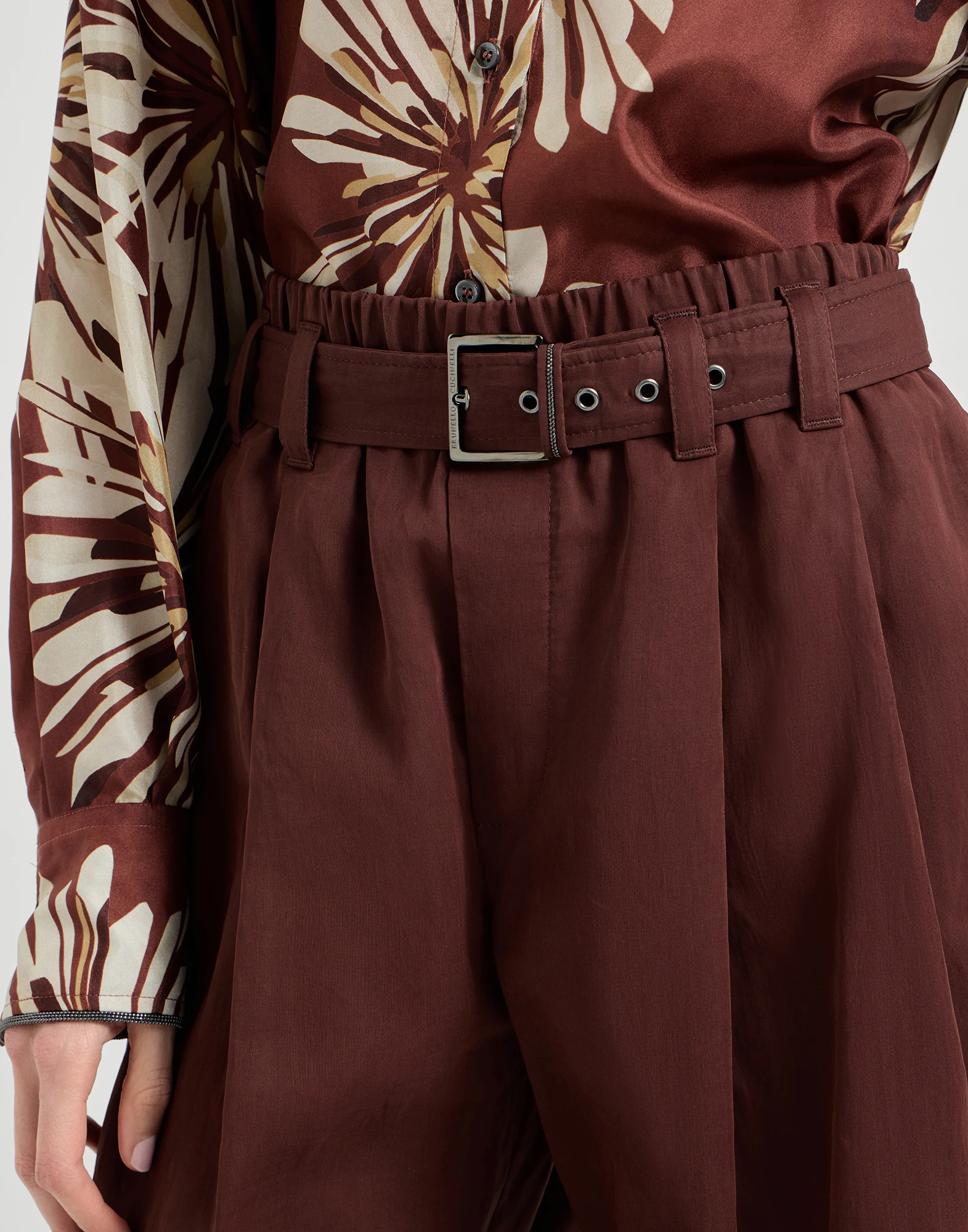 Pantalón Loose en organza de algodón con Monile