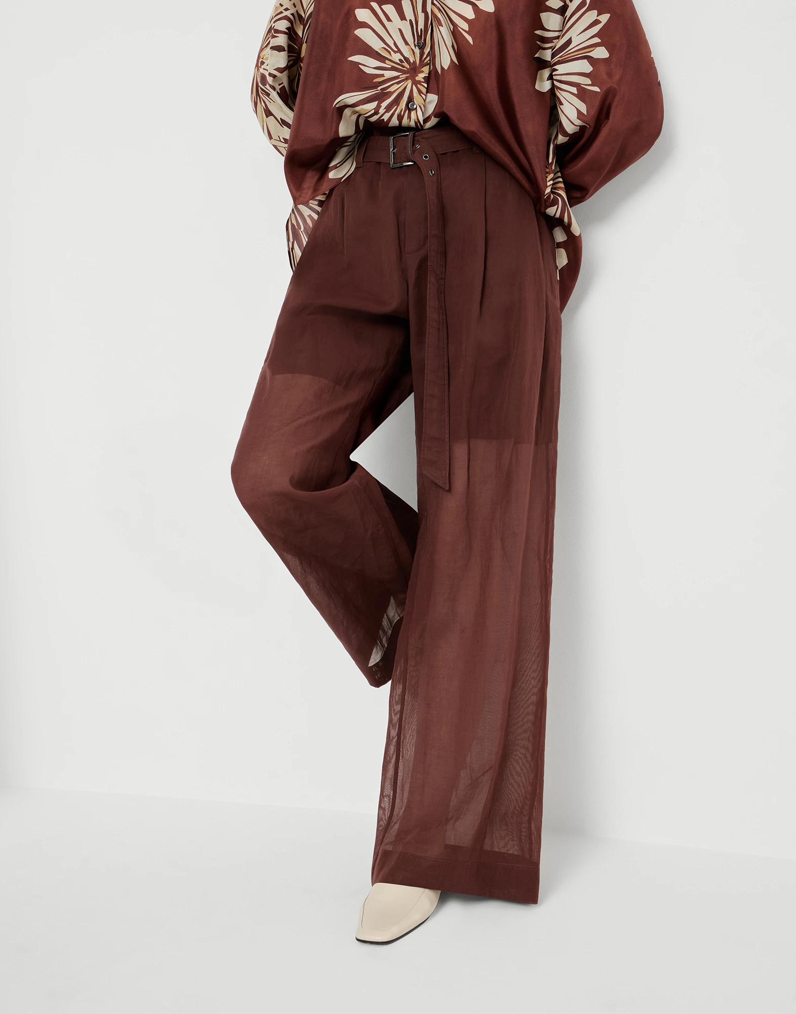 Pantalón Loose en organza de algodón con Monile