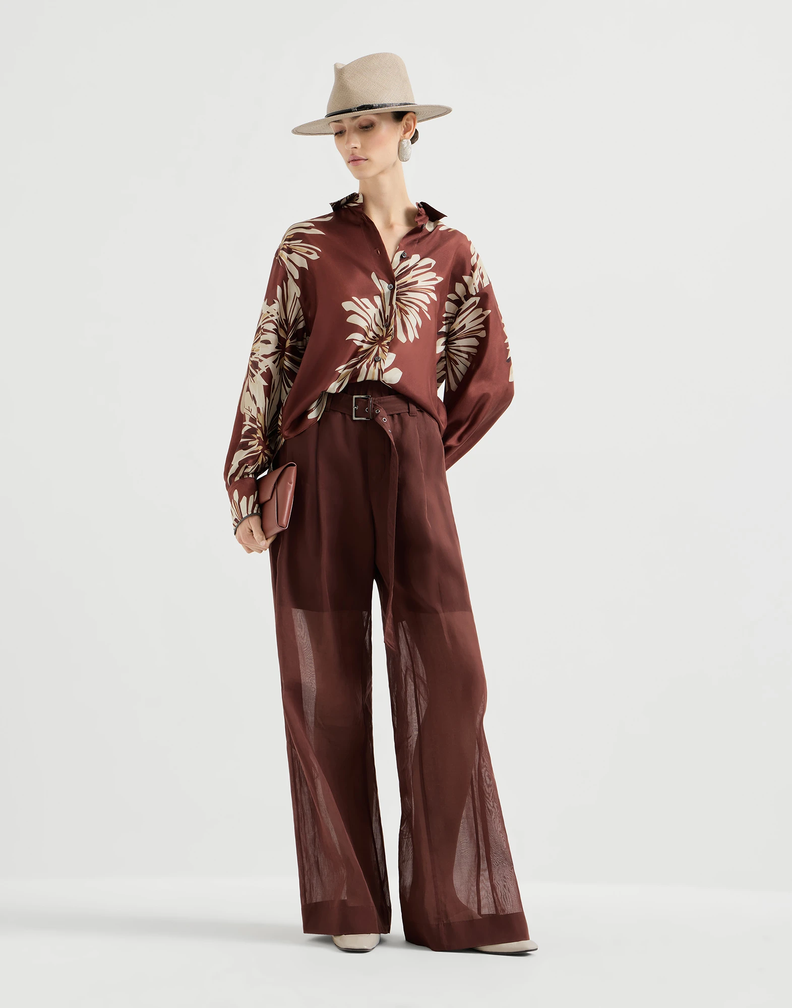 Pantalón Loose en organza de algodón con Monile