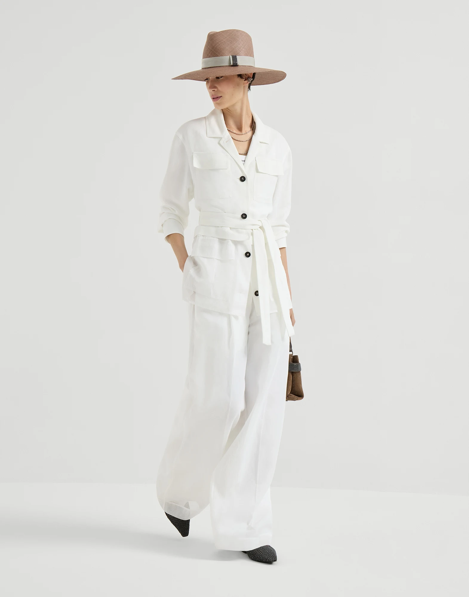 Pantalón Sartorial Track en organza de algodón con Monile