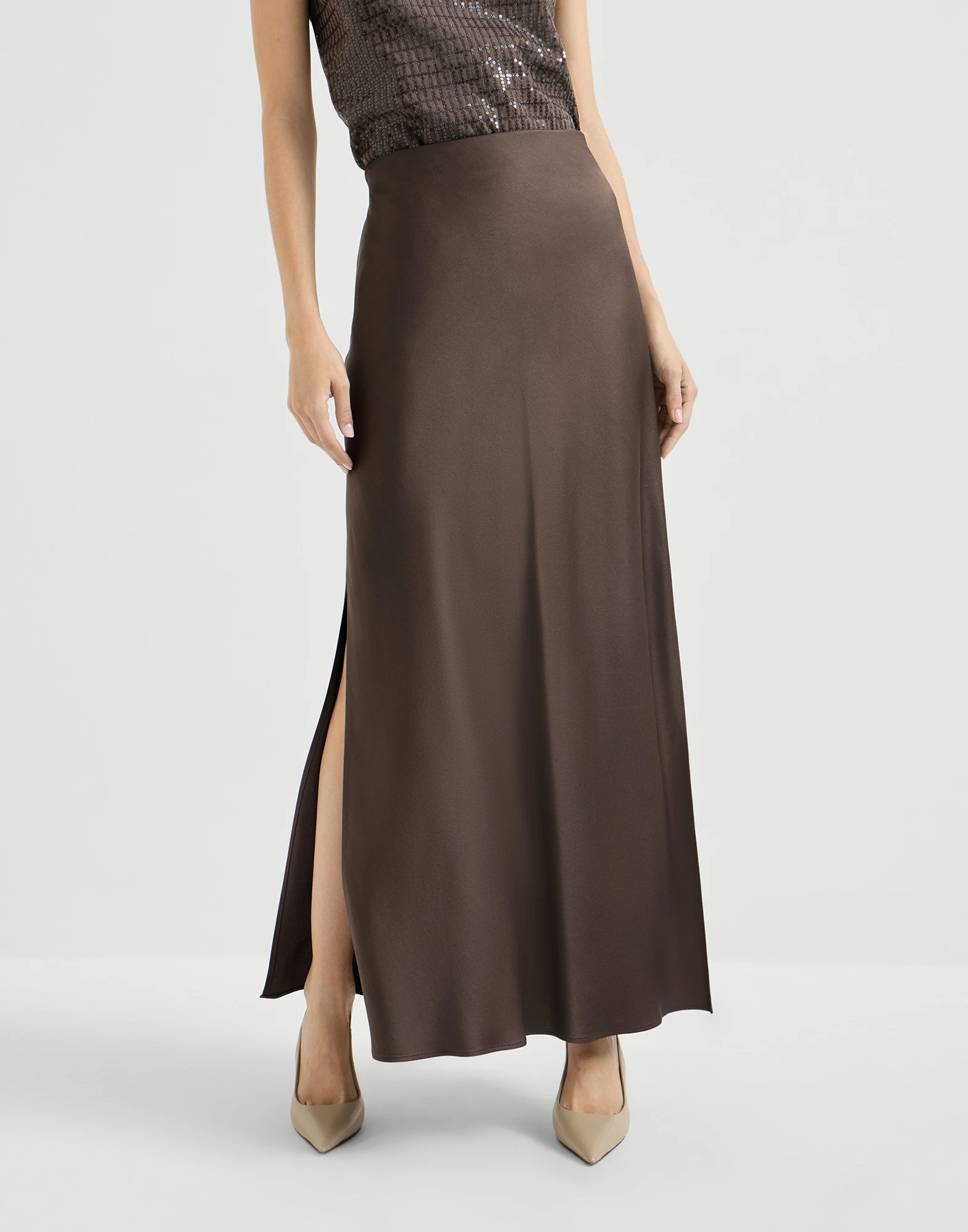 Satin cady fluid bias-cut skirt