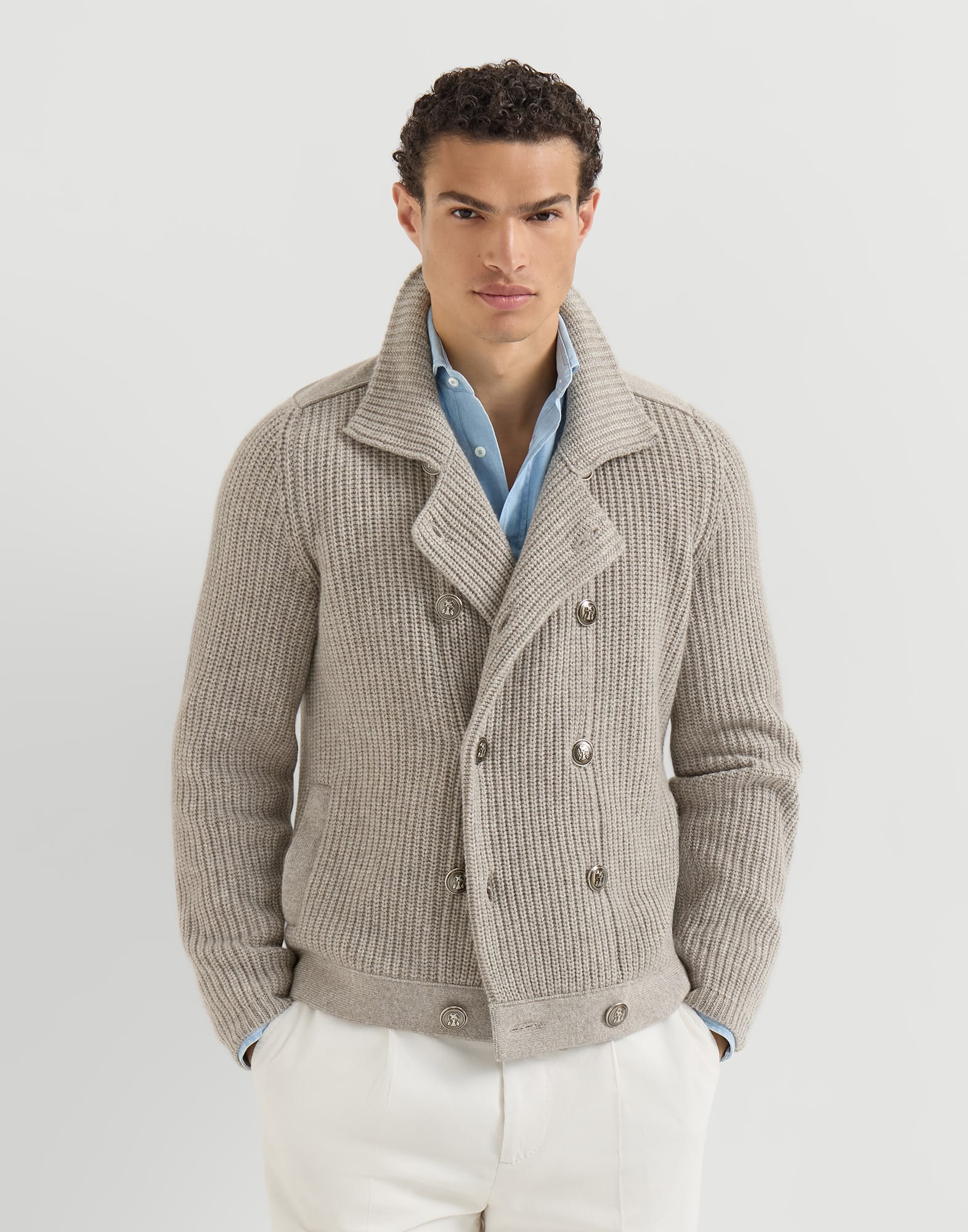 Cashmere half english rib mariner cardigan
