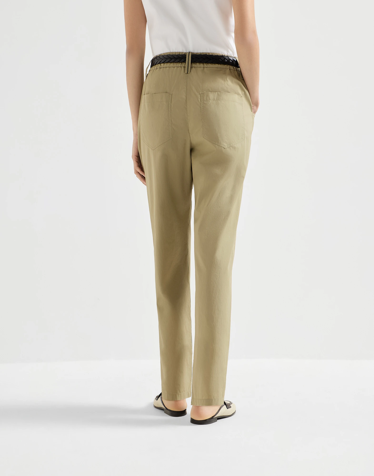Lightweight poplin five-pocket track trousers with monili