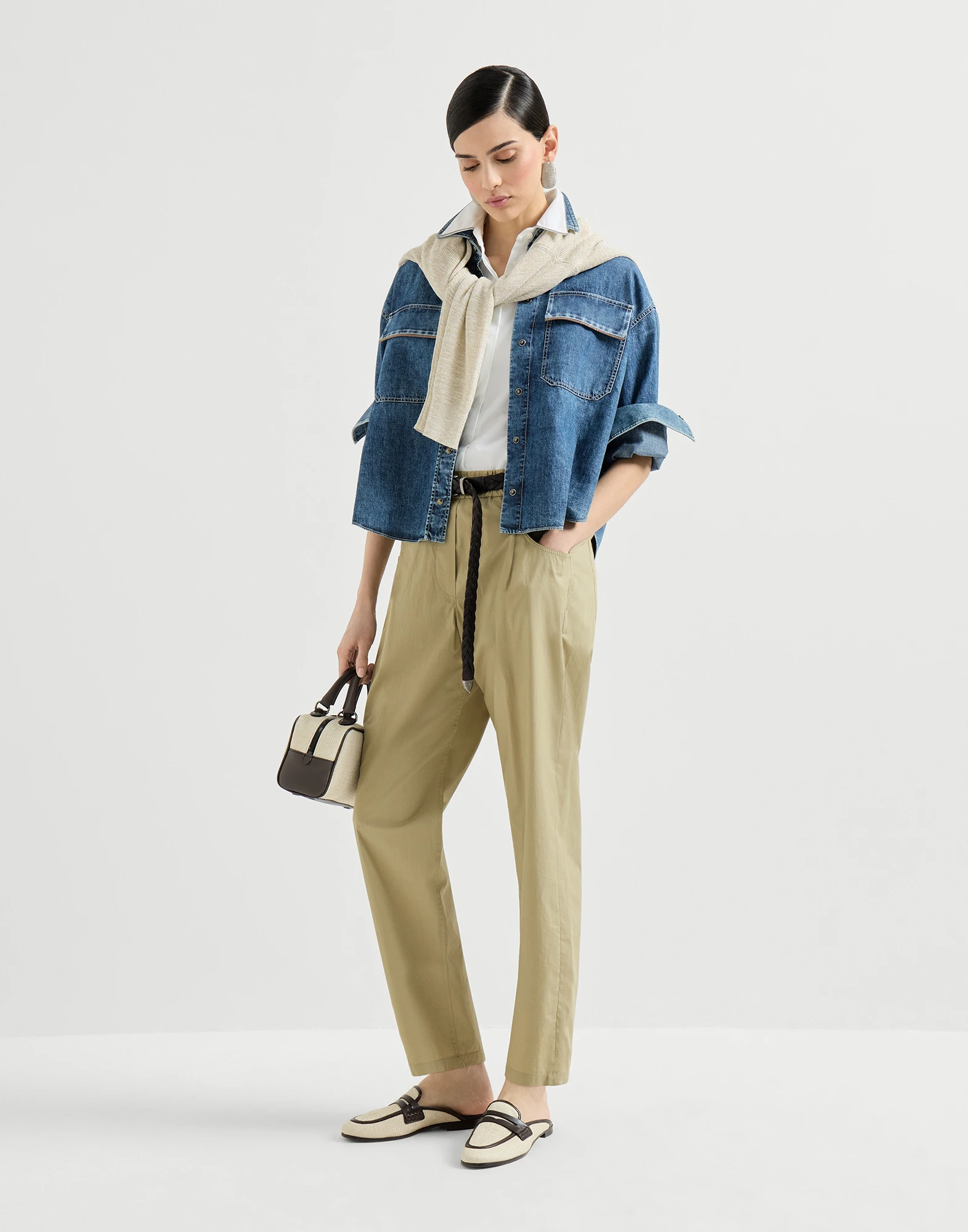 Lightweight poplin five-pocket track trousers with monili