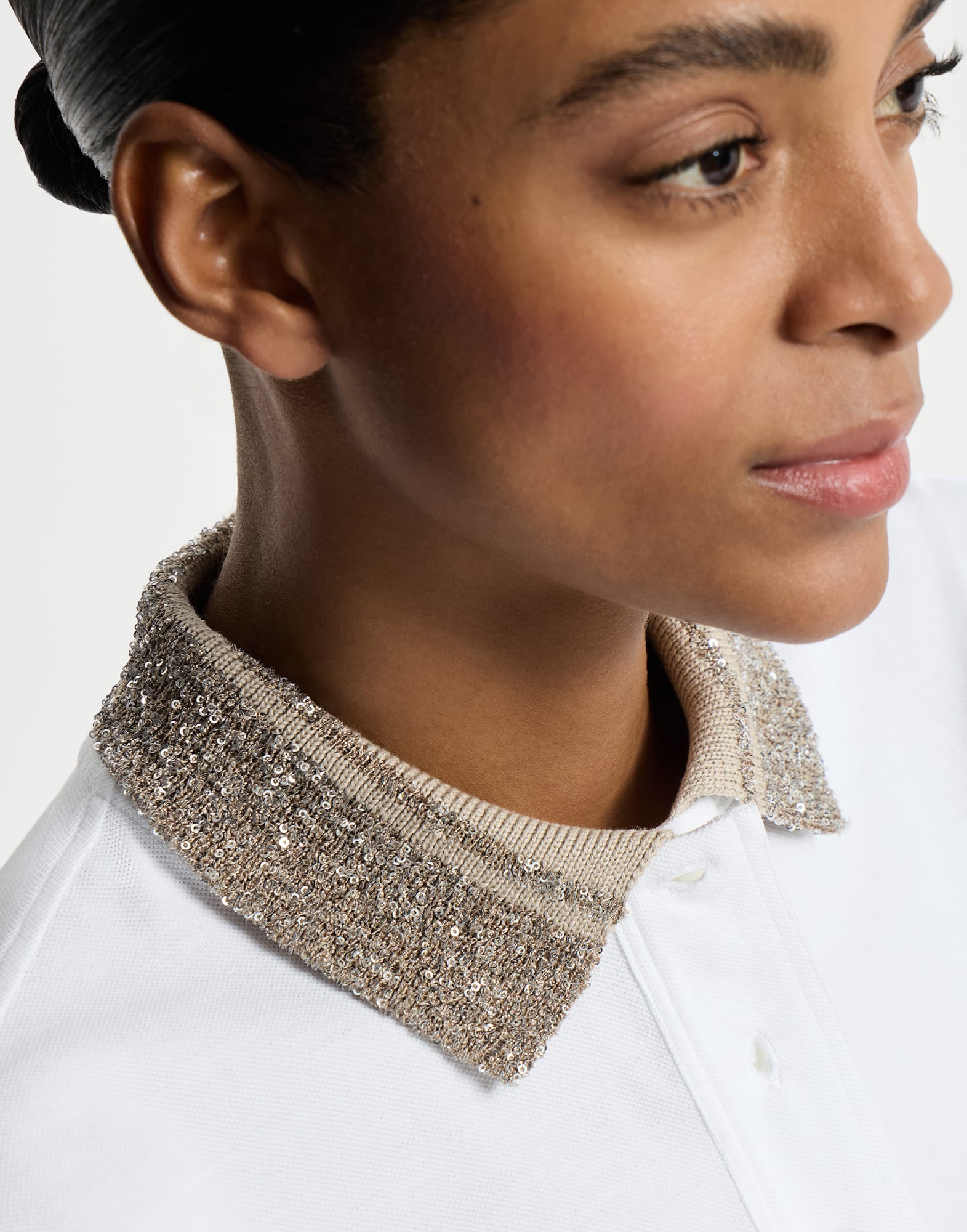 Cotton jersey polo shirt with dazzling knit collar