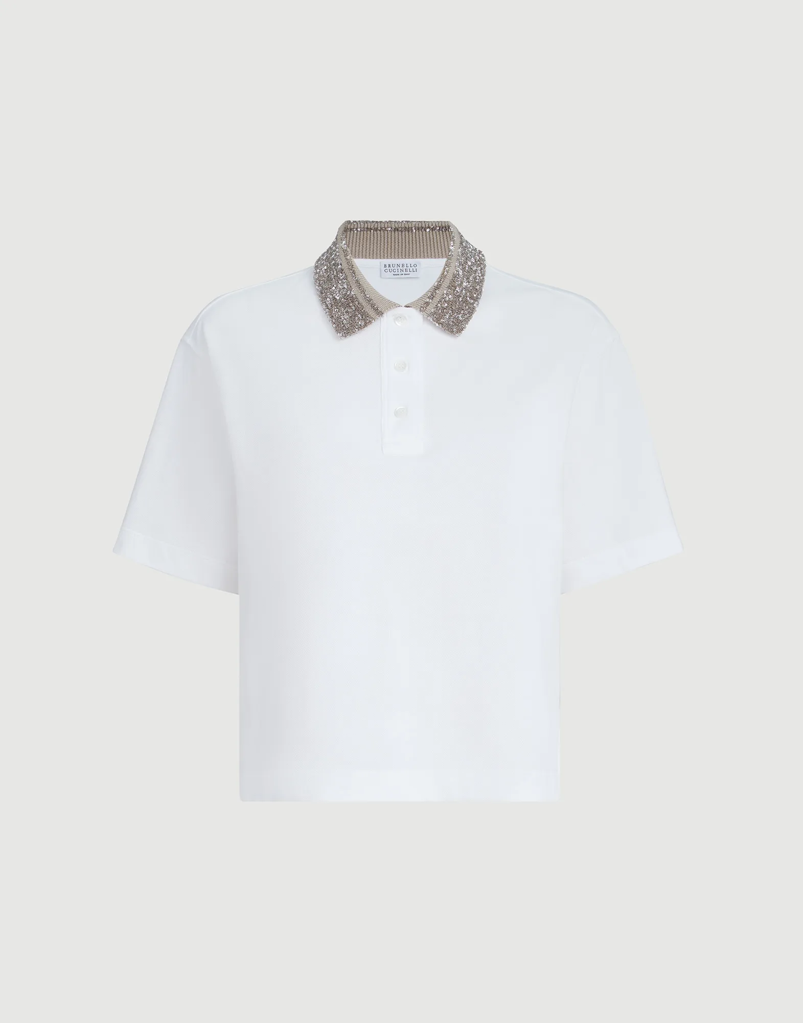 Cotton jersey polo shirt with dazzling knit collar