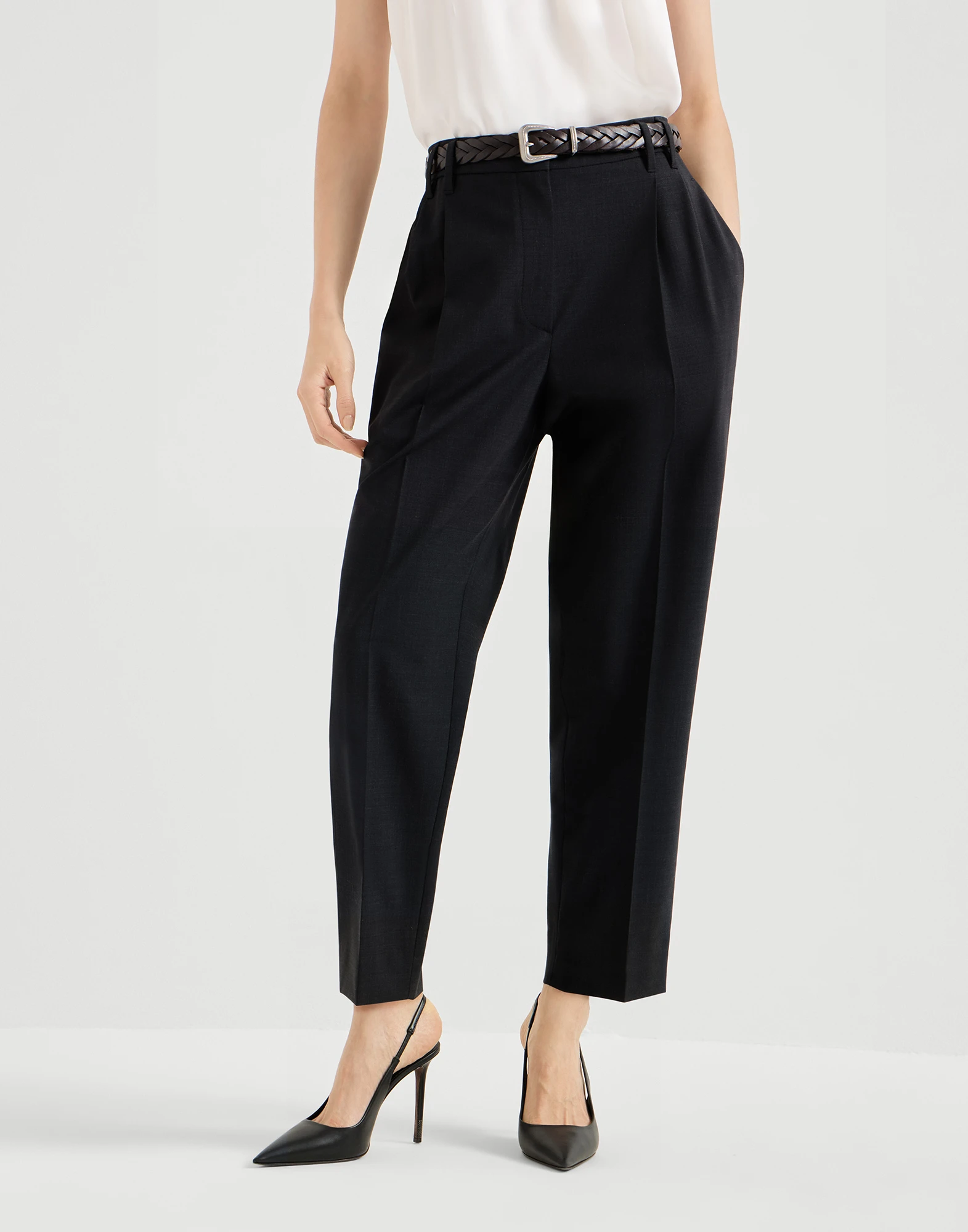 Tropical luxury wool slouchy trousers with monili