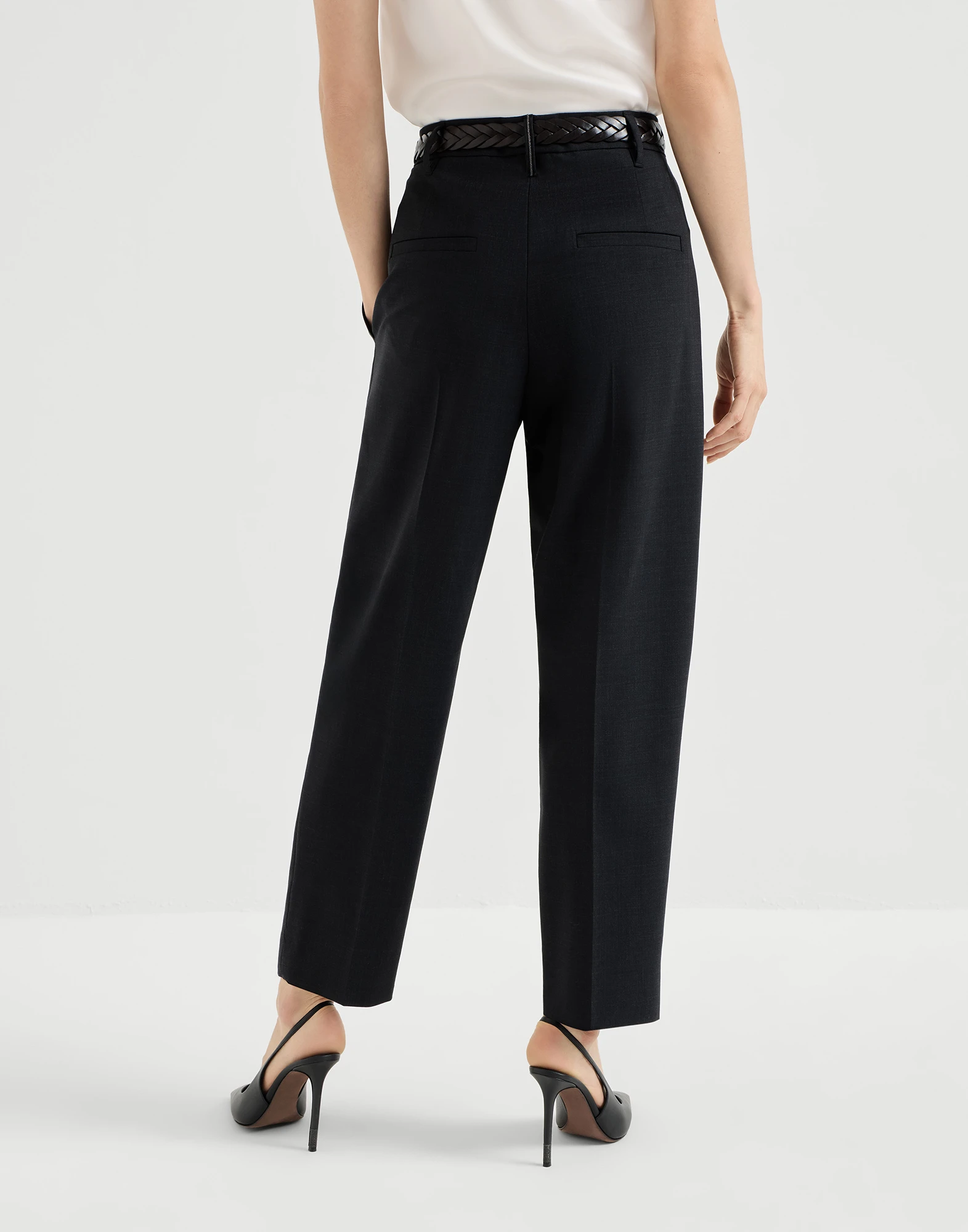 Tropical luxury wool slouchy trousers with monili