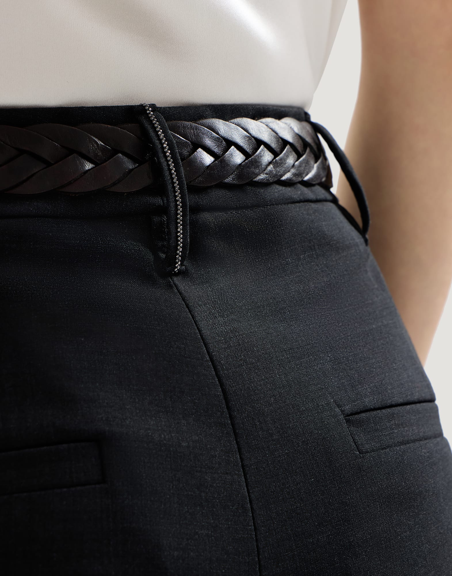 Tropical luxury wool slouchy trousers with monili