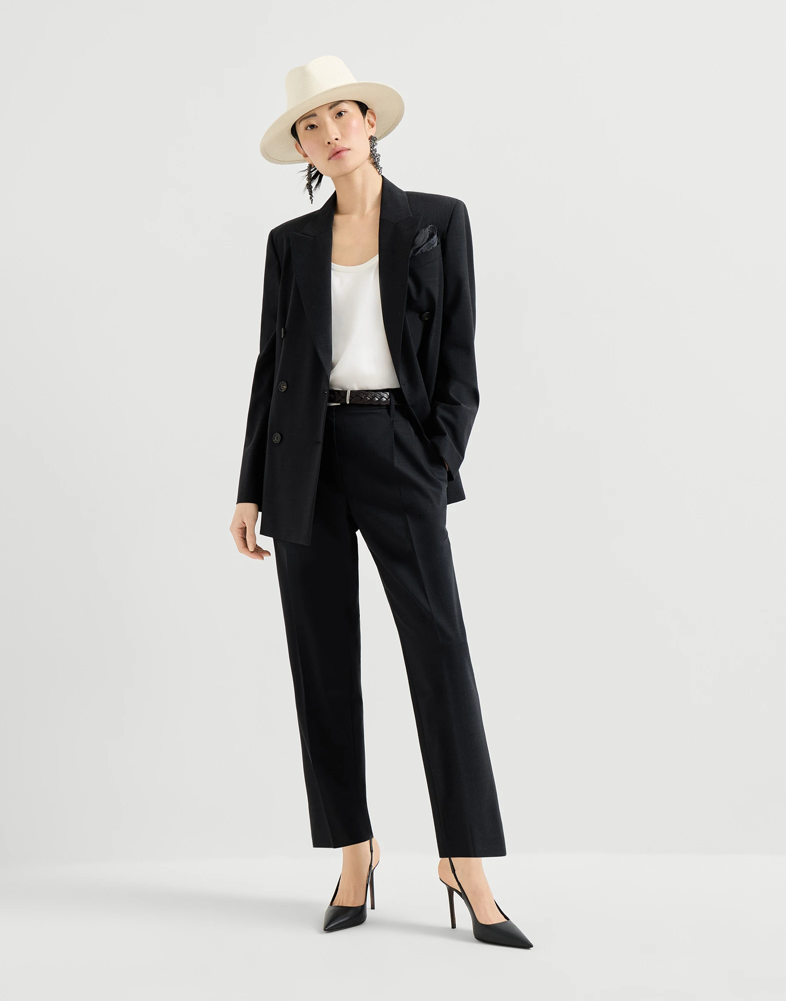 Tropical luxury wool slouchy trousers with monili