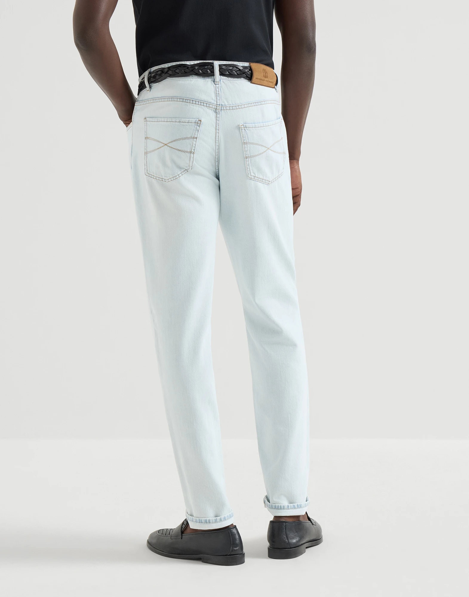 Lightweight denim traditional fit five-pocket trousers