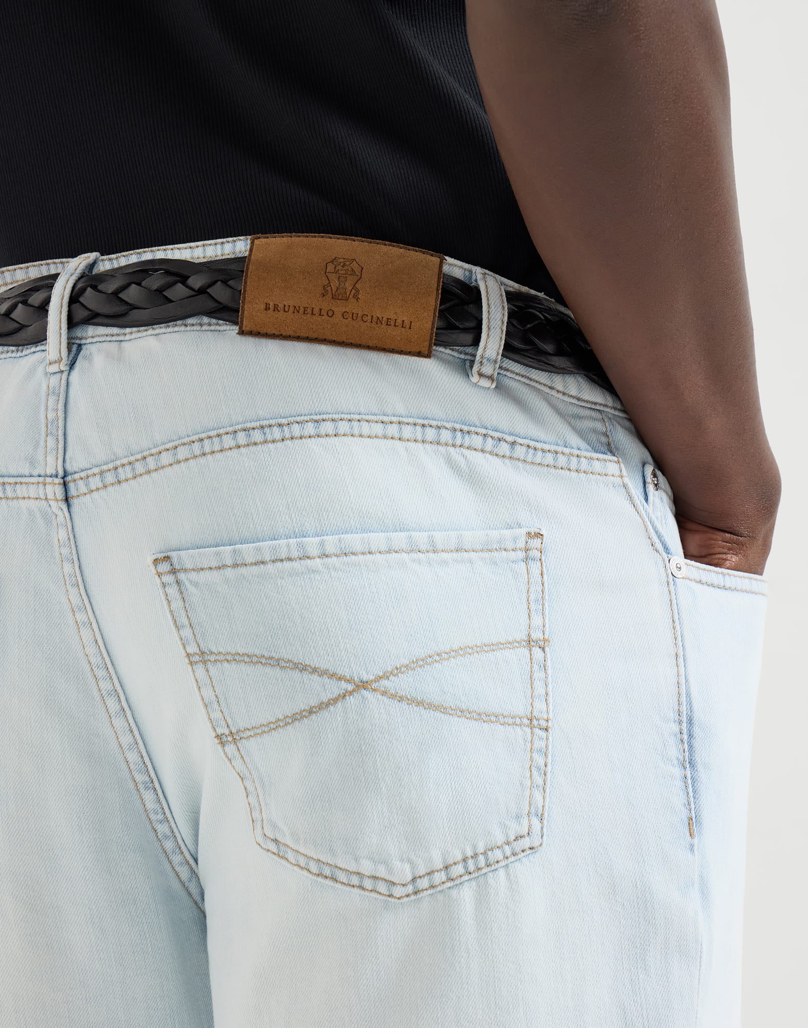 Lightweight denim traditional fit five-pocket trousers