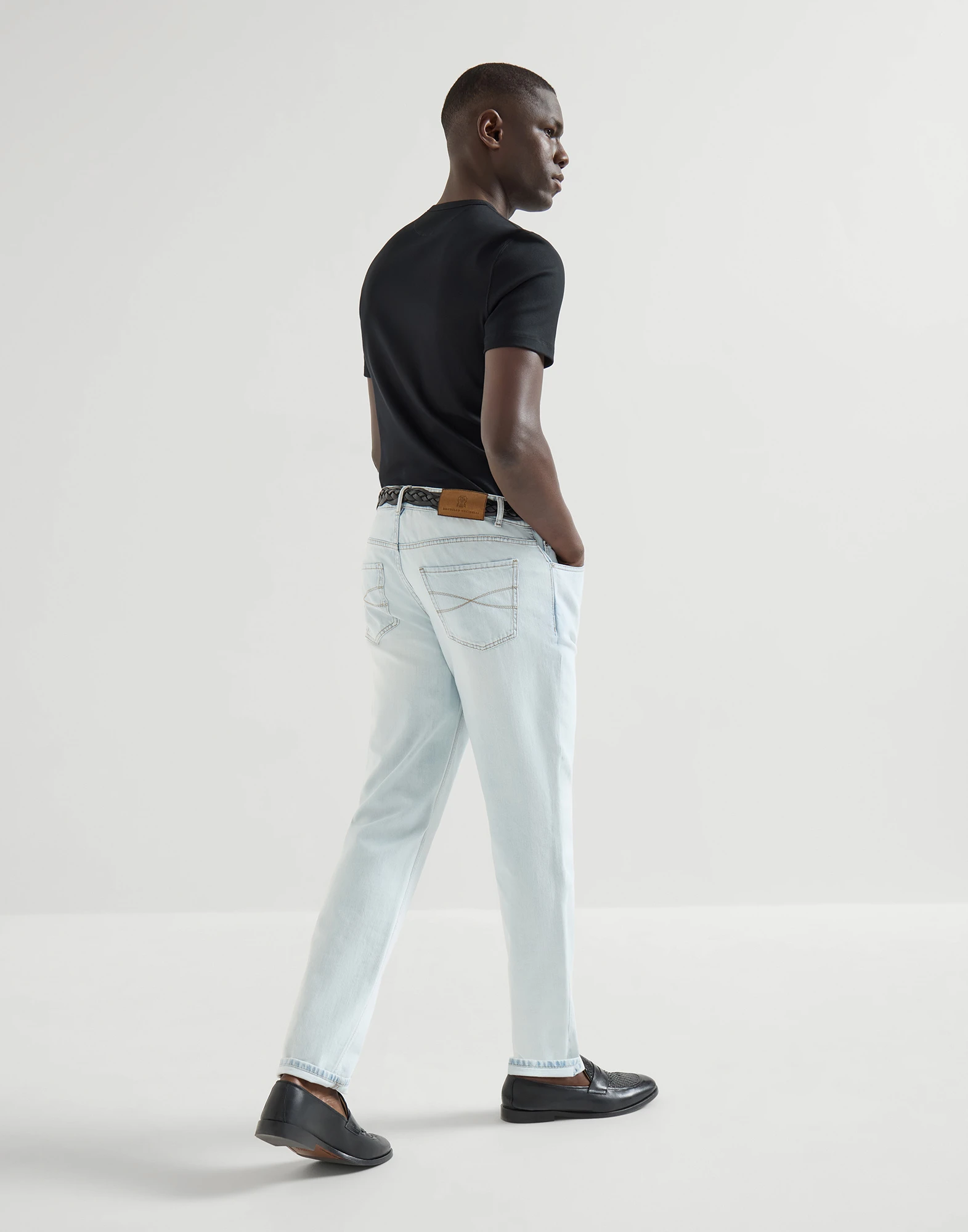 Lightweight denim traditional fit five-pocket trousers