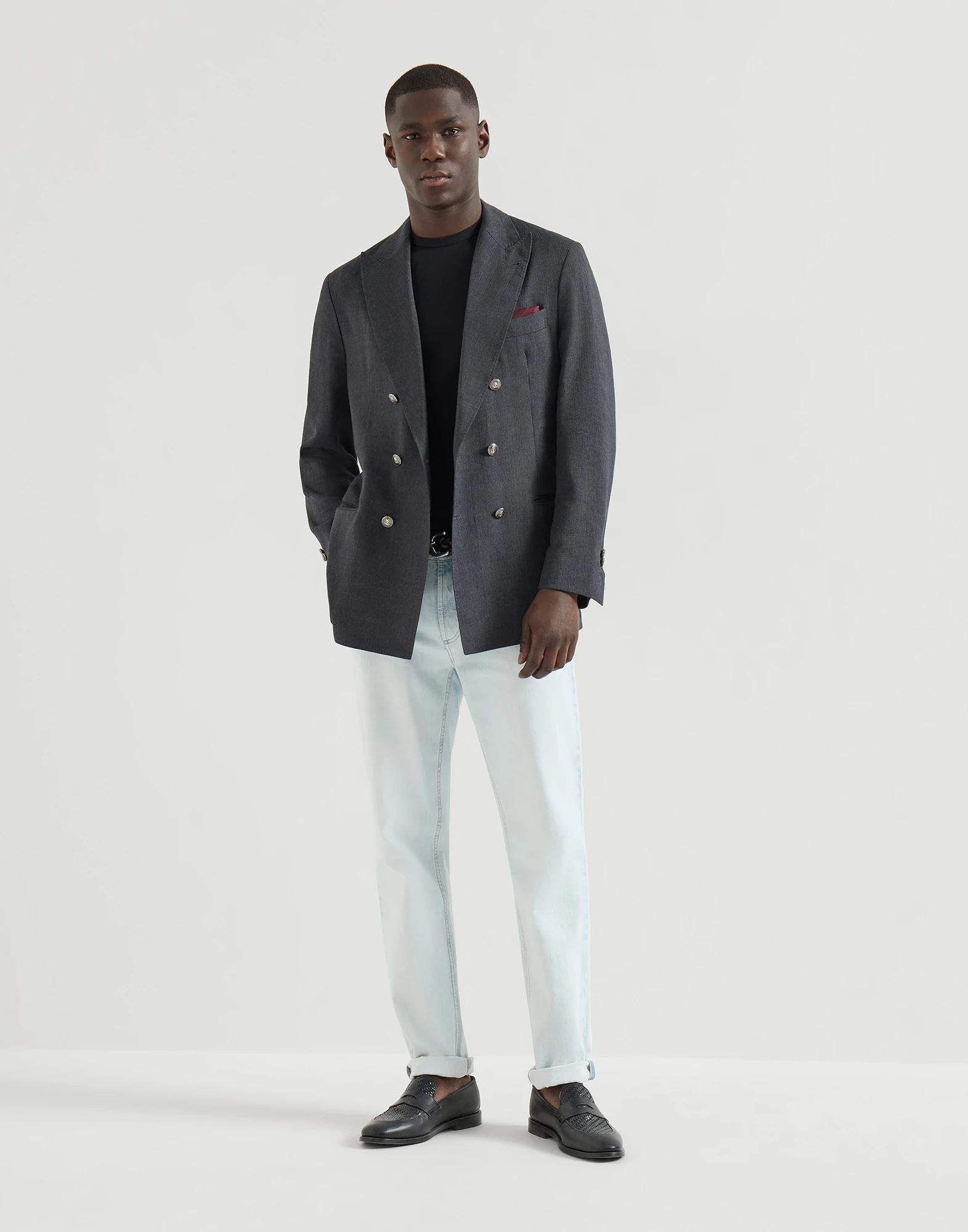 Lightweight denim traditional fit five-pocket trousers