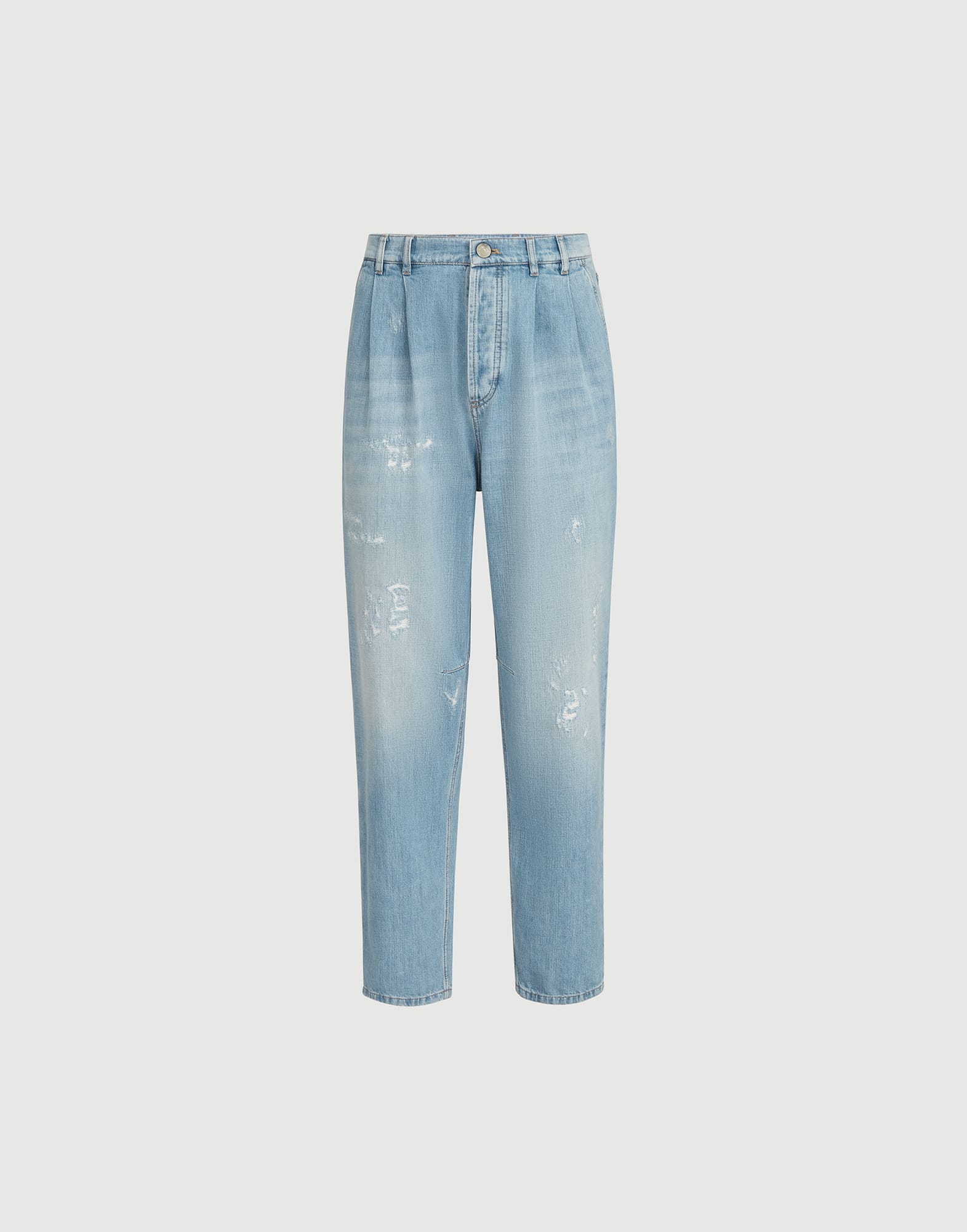 Pantalón de cinco bolsillos y corte Iconic en denim ligero con pinzas dobles y rotos