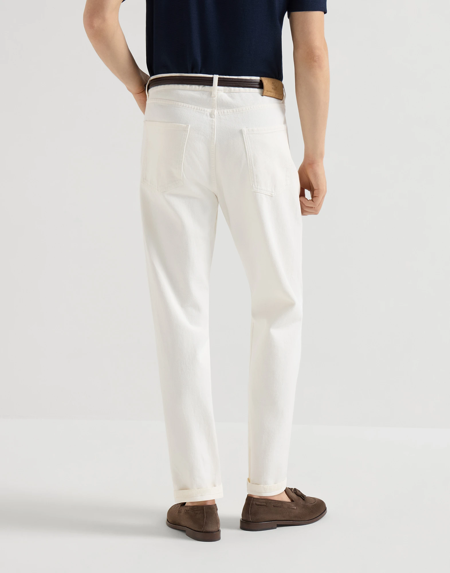 Garment-dyed iconic fit five-pocket trousers in denim