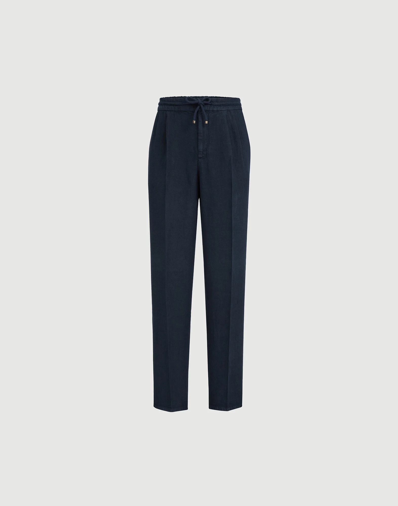 Garment-dyed trousers in linen gabardine with drawstring and double pleats