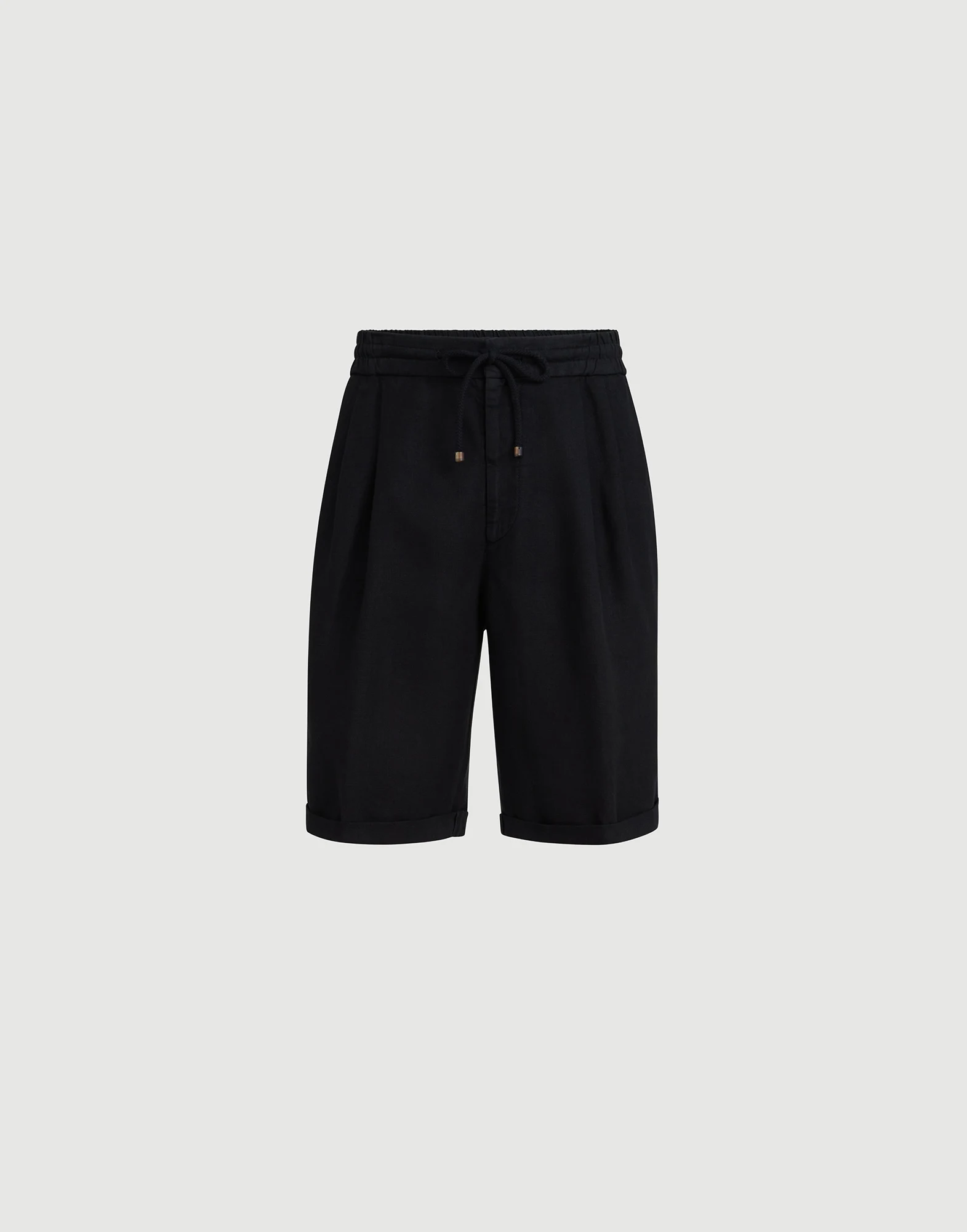 Garment-dyed Bermuda shorts in linen gabardine with drawstring and pleat