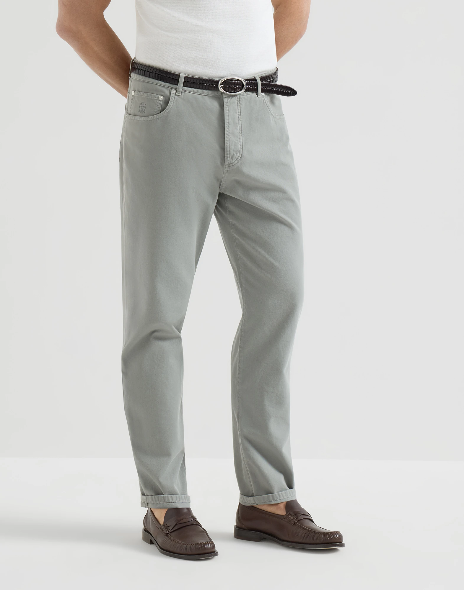 Garment-dyed five-pocket trousers in twisted cotton gabardine