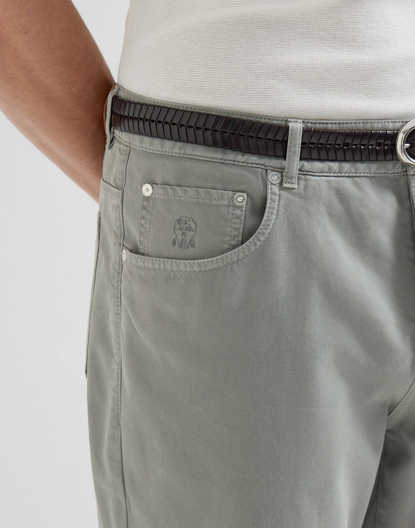 Garment-dyed five-pocket trousers in twisted cotton gabardine