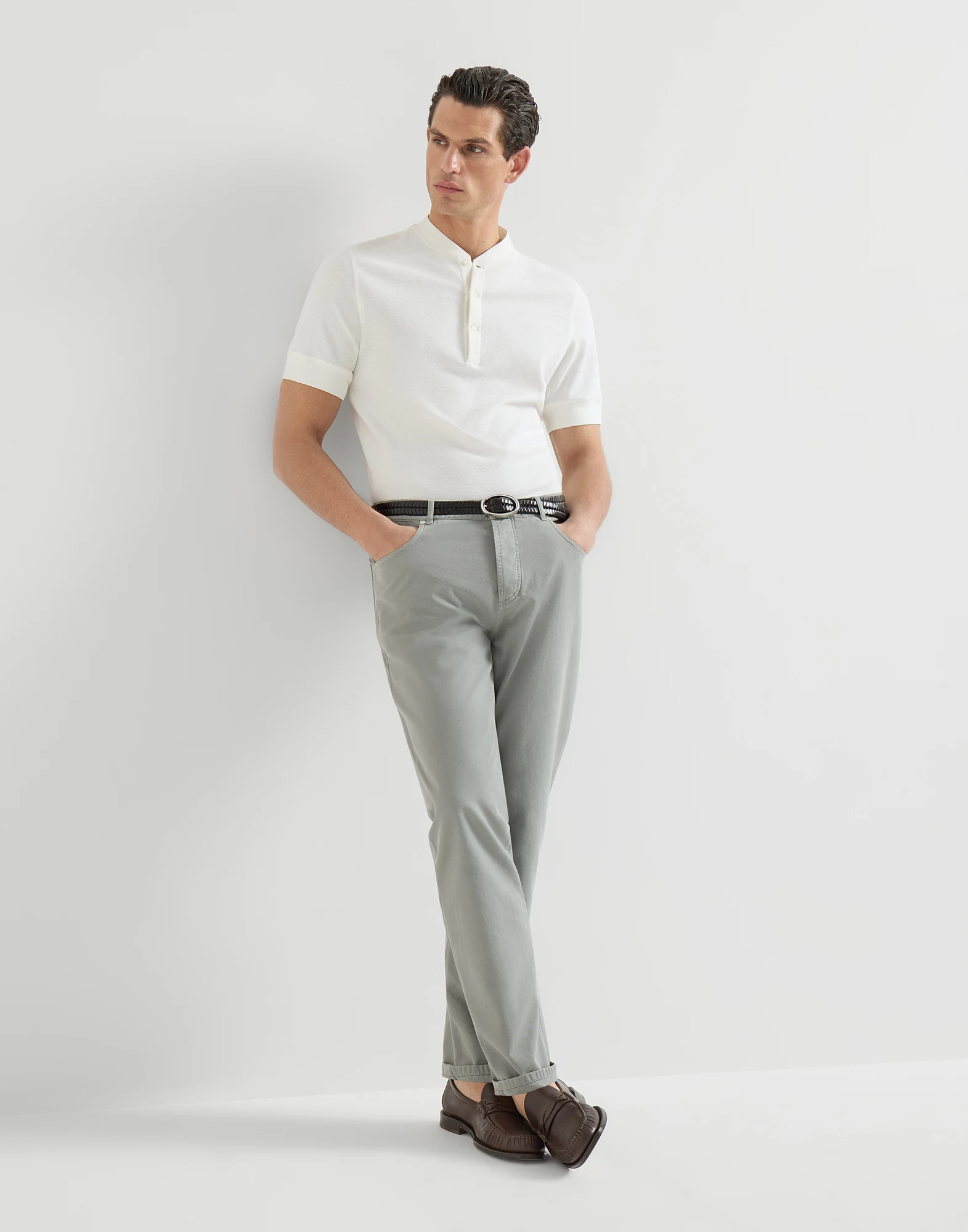 Garment-dyed five-pocket trousers in twisted cotton gabardine