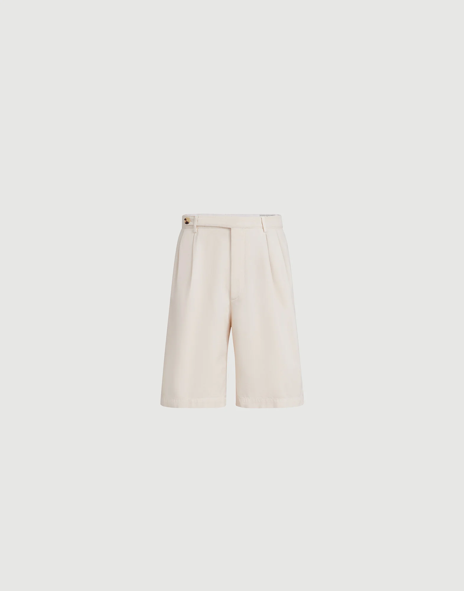 Garment-dyed Bermuda shorts in twisted cotton gabardine with pleats and tabbed waistband
