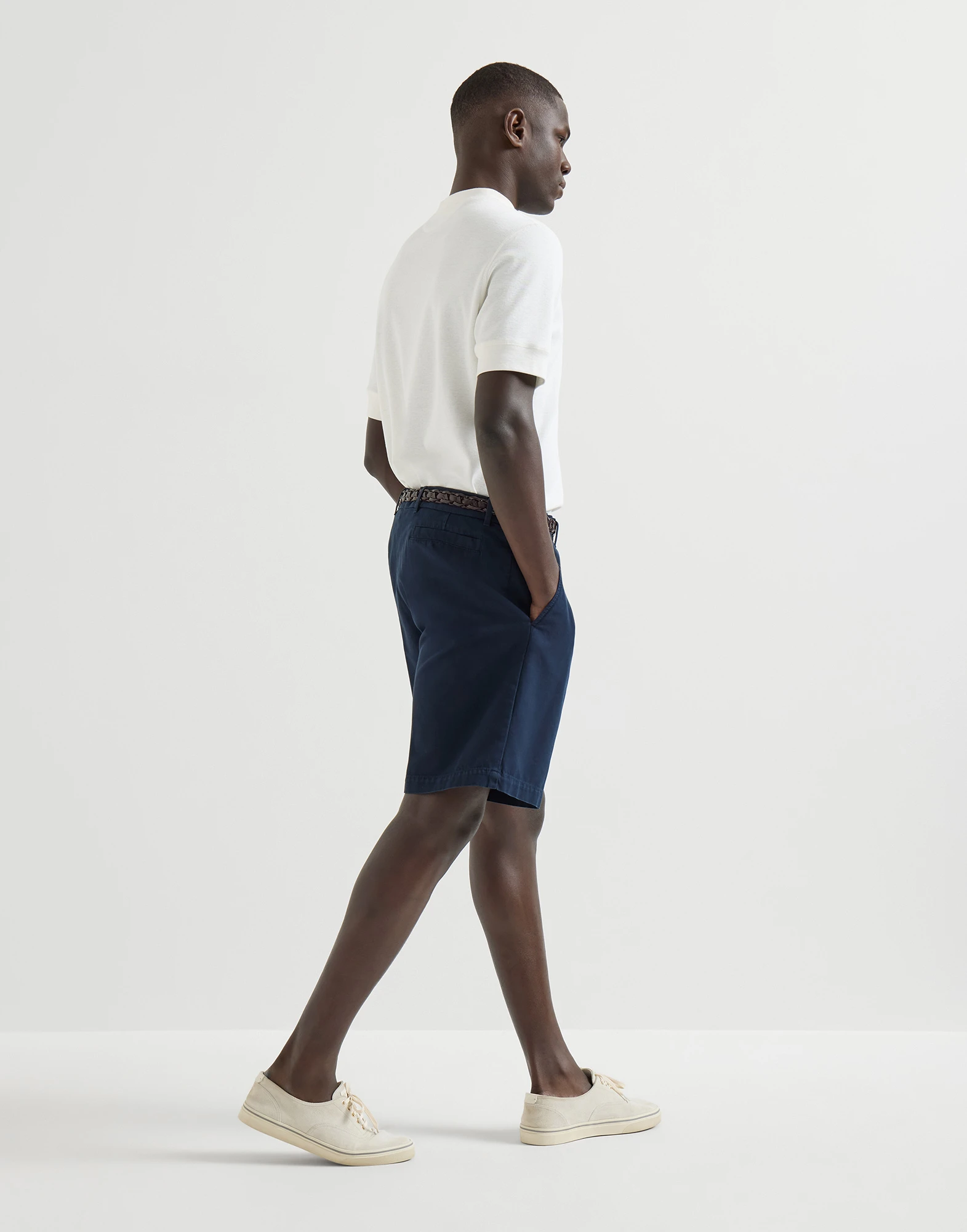 Garment-dyed Bermuda shorts in twisted cotton gabardine