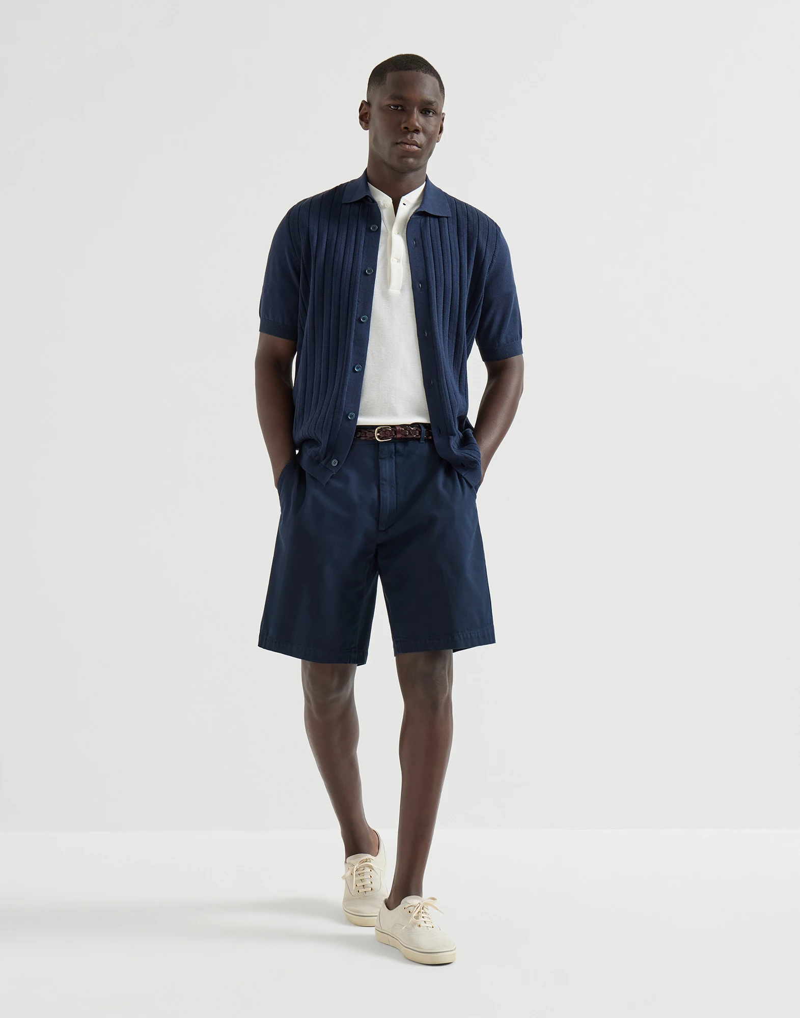 Garment-dyed Bermuda shorts in twisted cotton gabardine