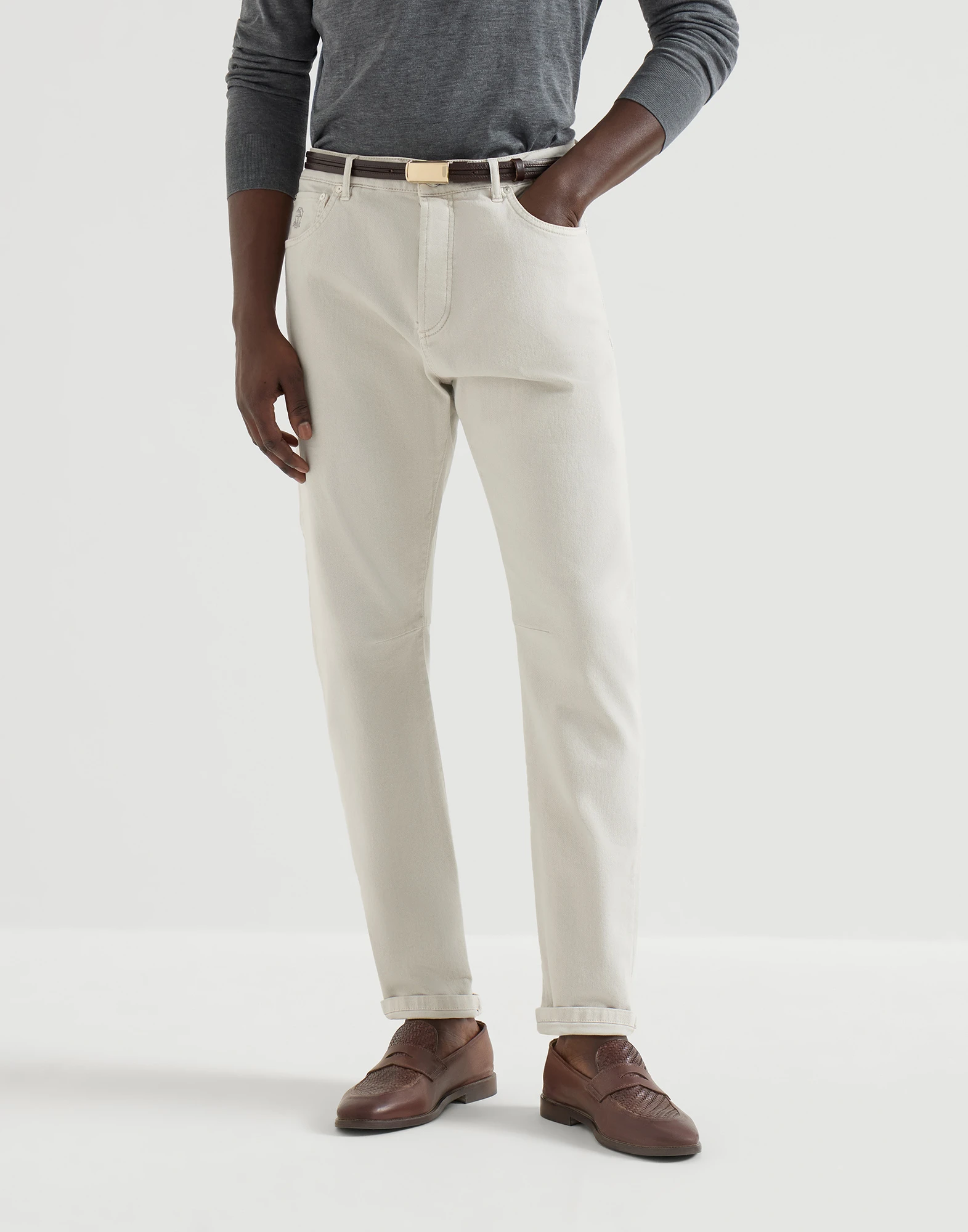 Garment-dyed five-pocket trousers in comfort denim