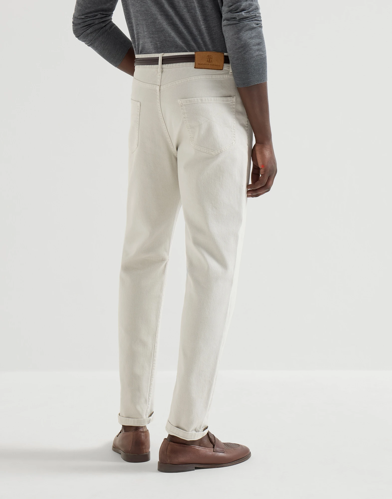 Garment-dyed five-pocket trousers in comfort denim
