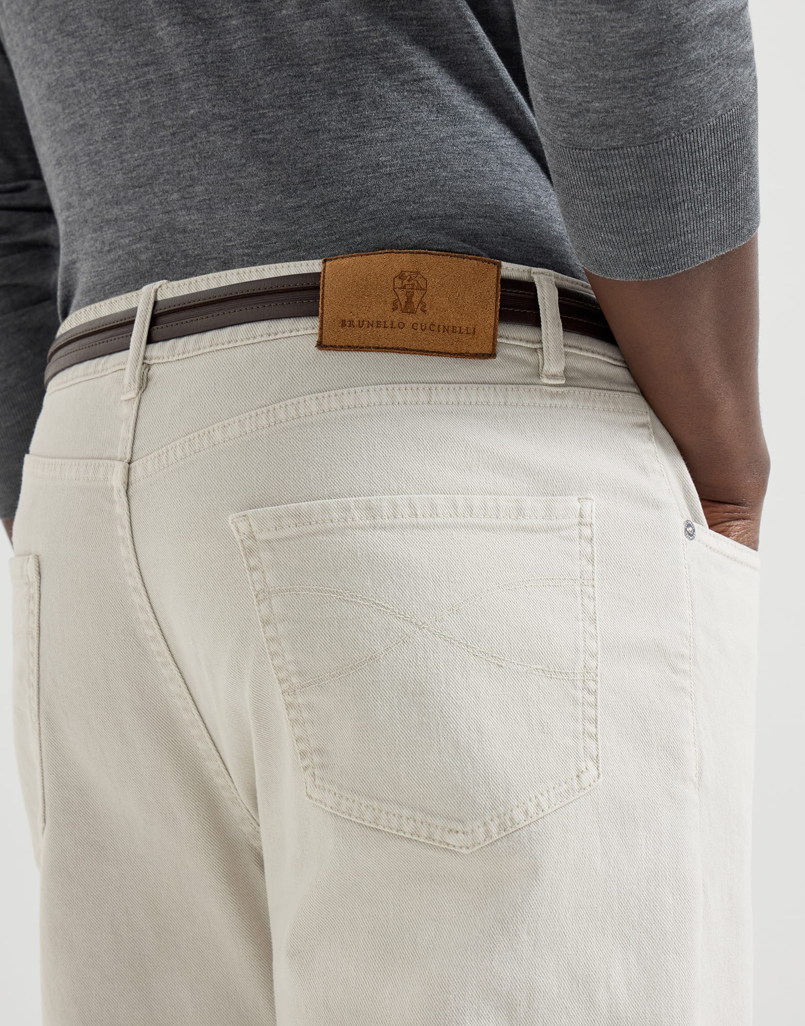 Garment-dyed five-pocket trousers in comfort denim