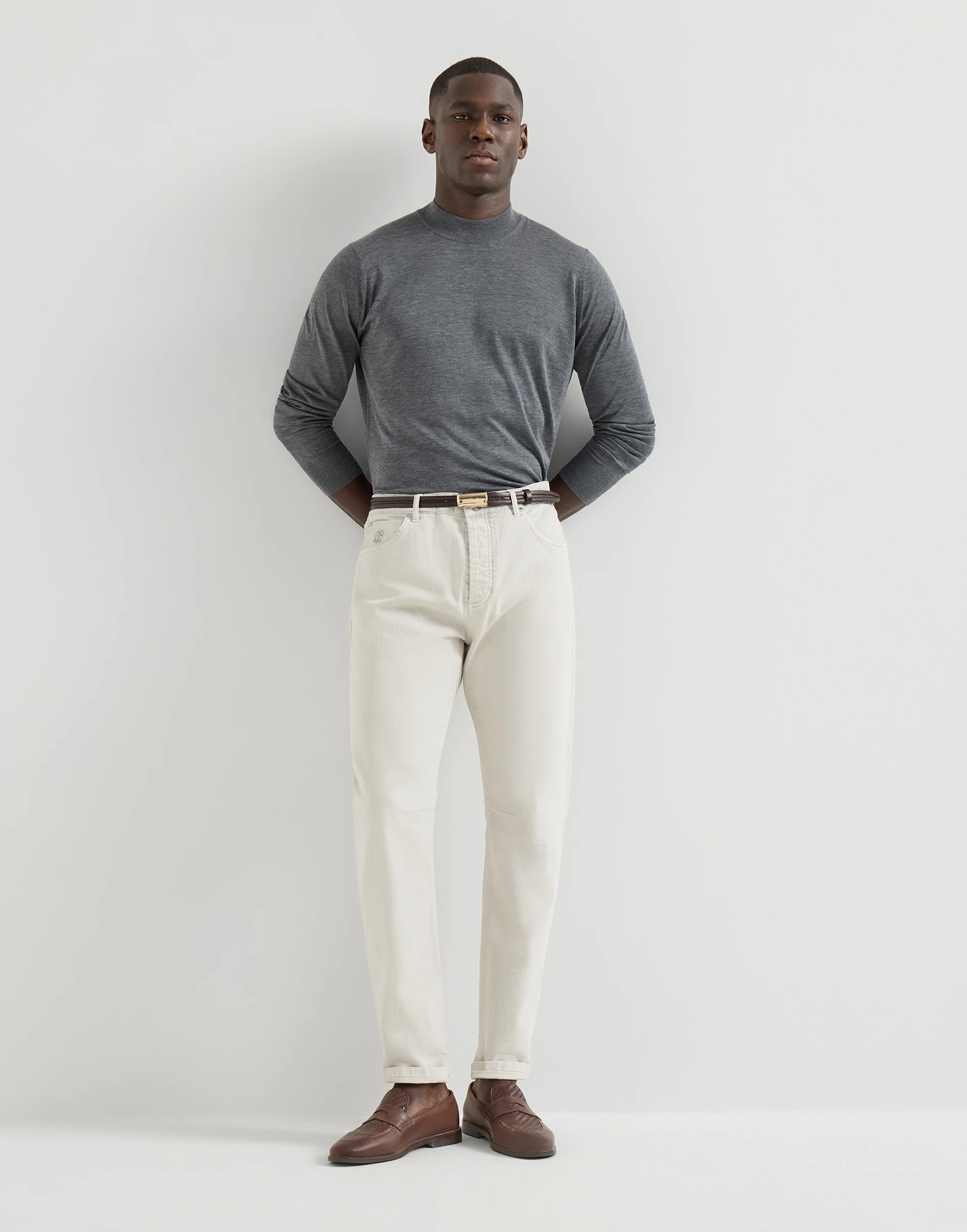 Garment-dyed five-pocket trousers in comfort denim