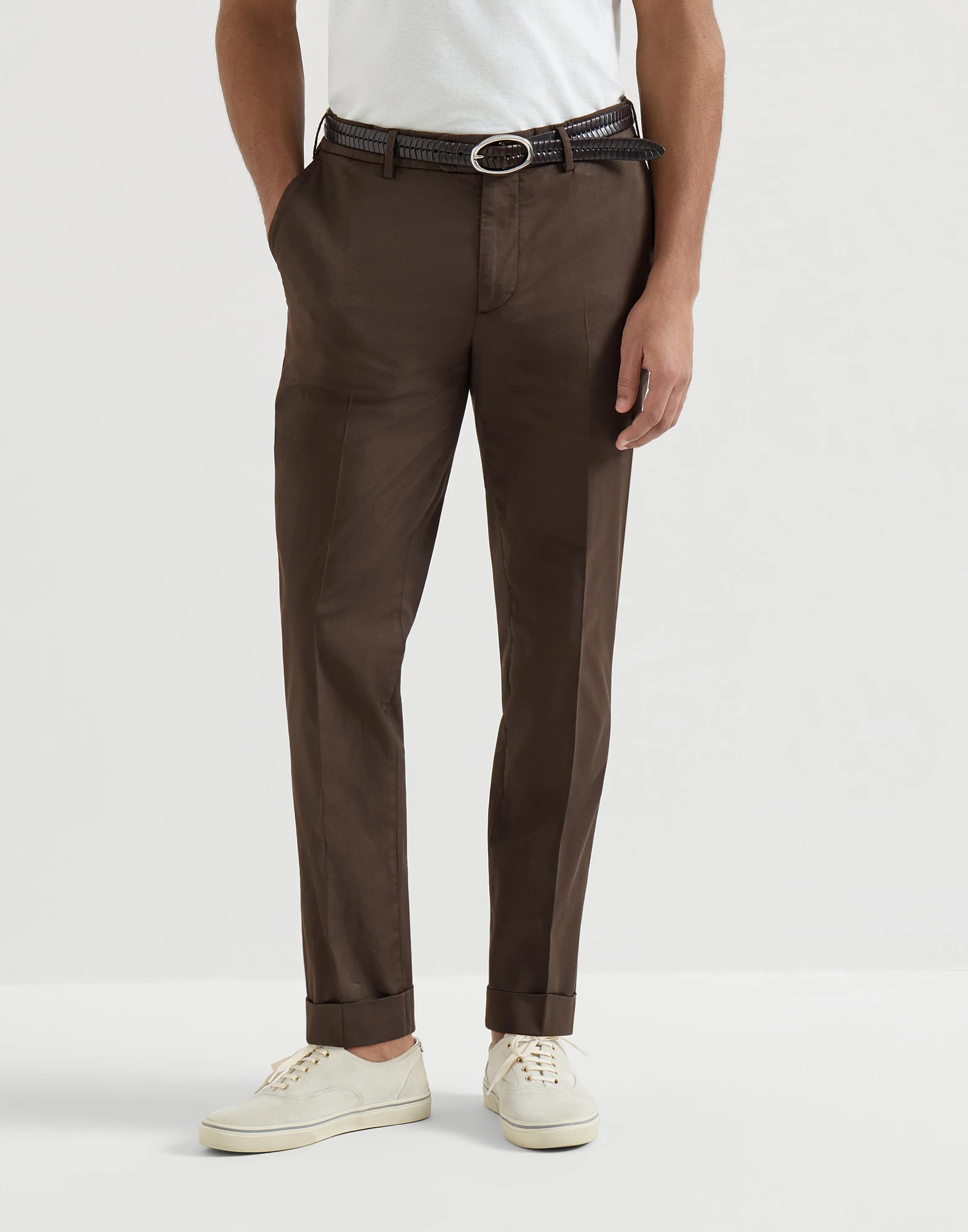 Pantalón con corte italiano de gabardina de algodón American Pima confort teñido en prenda