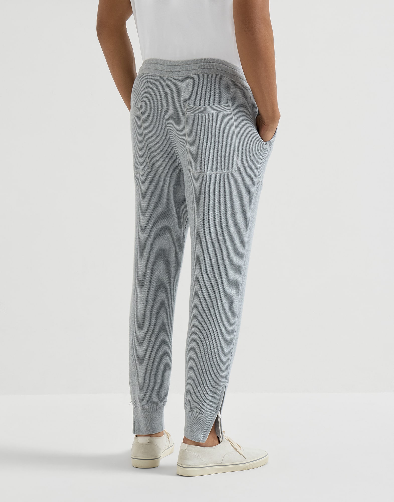 Cotton English rib knit trousers with zipper cuffs