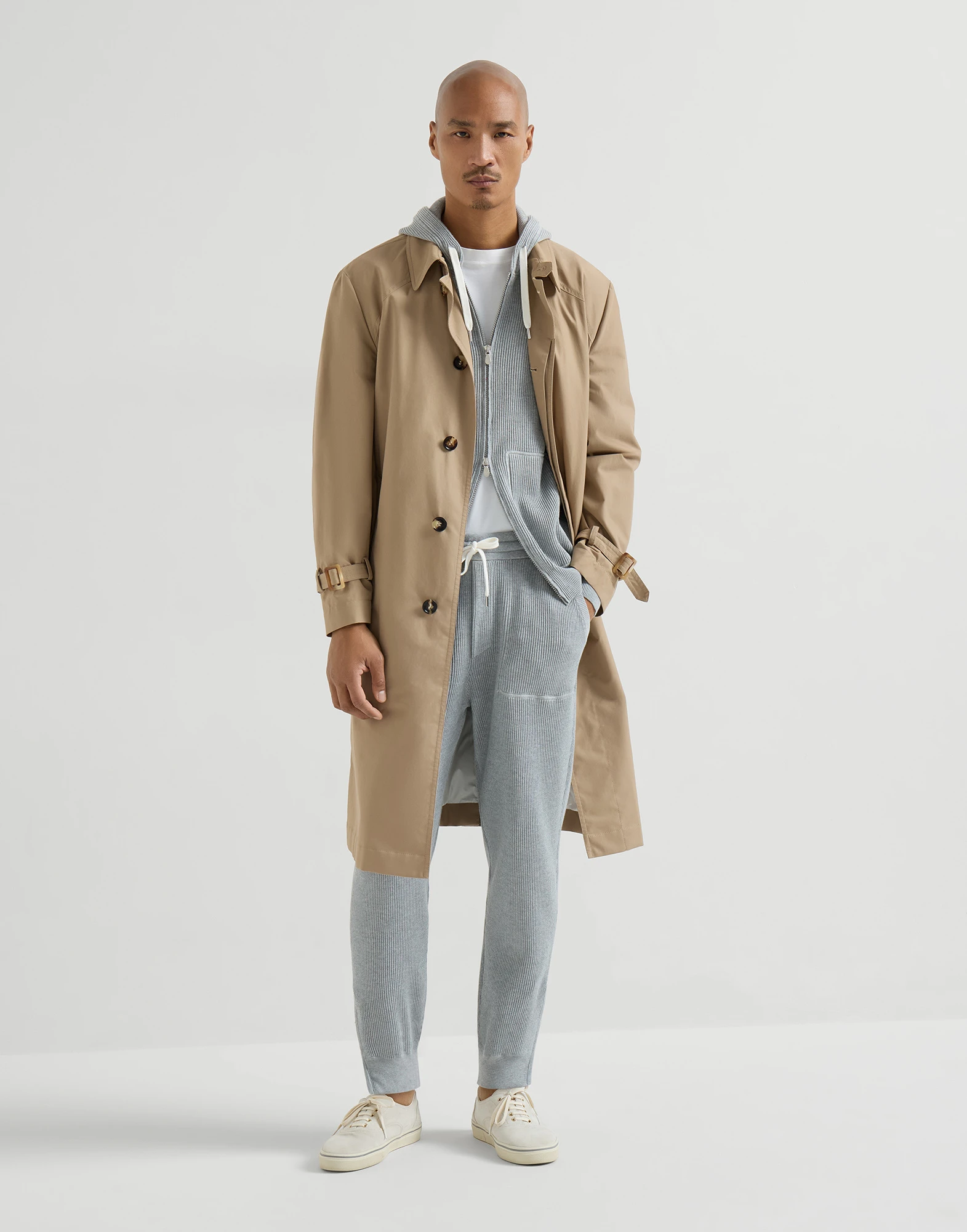 Cotton English rib knit trousers with zipper cuffs