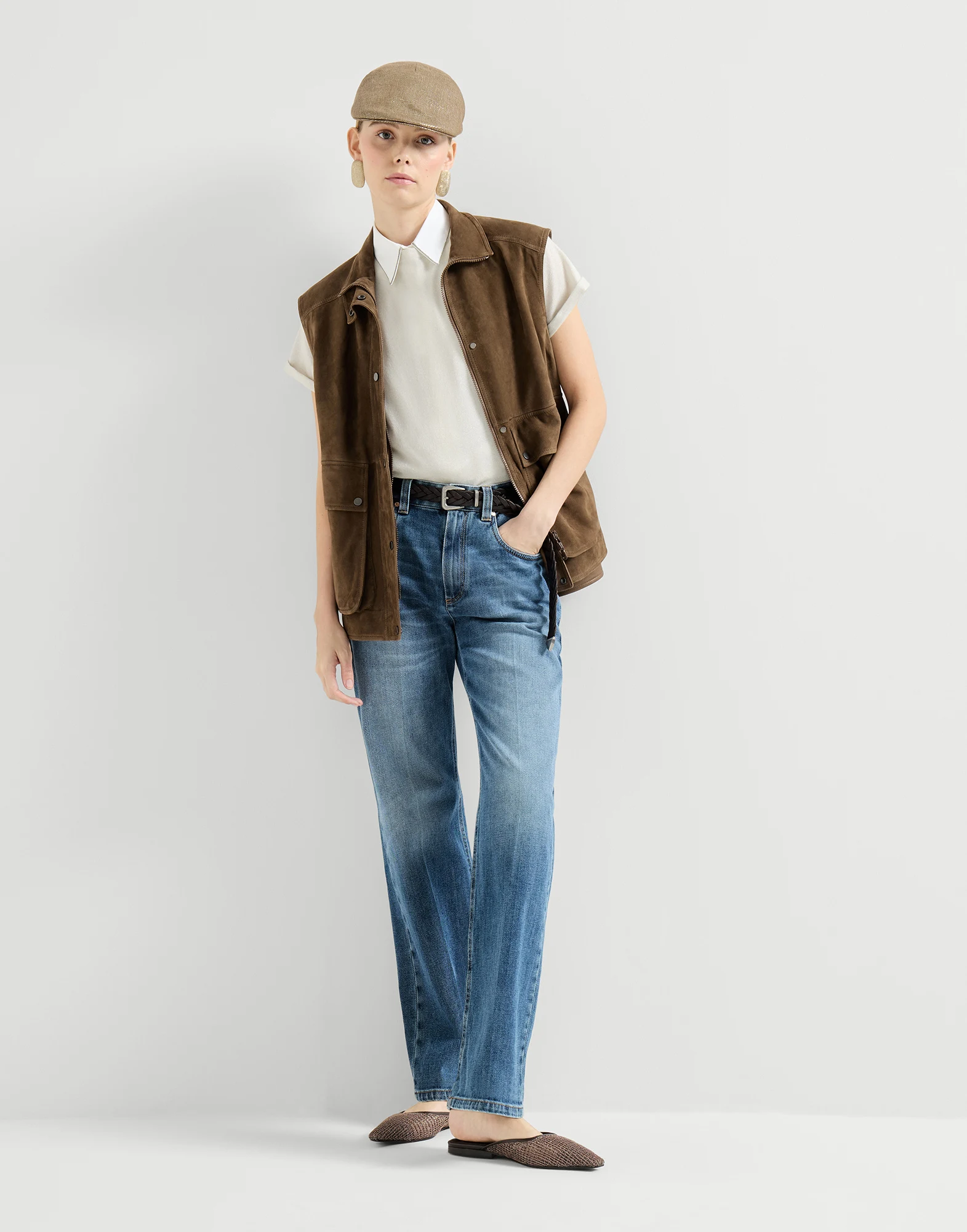 Pantalón Contemporary Loose en denim de algodón confort con Monile