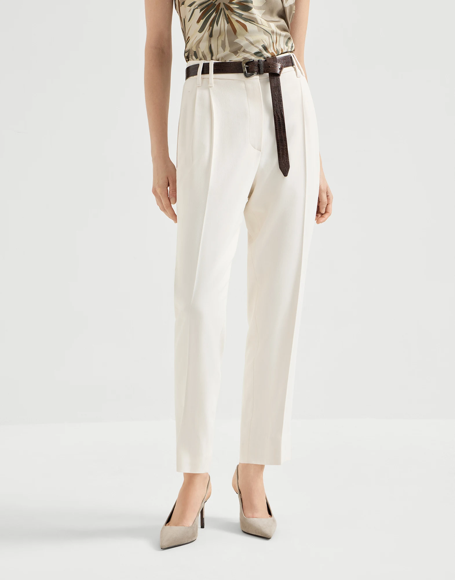 Comfort viscose couture twill slouchy trousers with monili